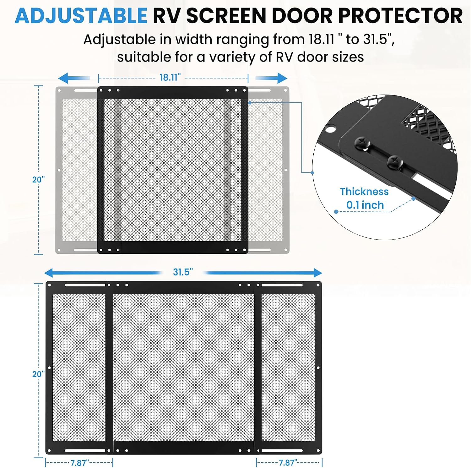 Upgraded Steel RV Screen Door Protector Grille - Lightweight Adjustable Guard for Dogs, Fits Door Width 18.11"–31.5", Perfect for RV, Camper