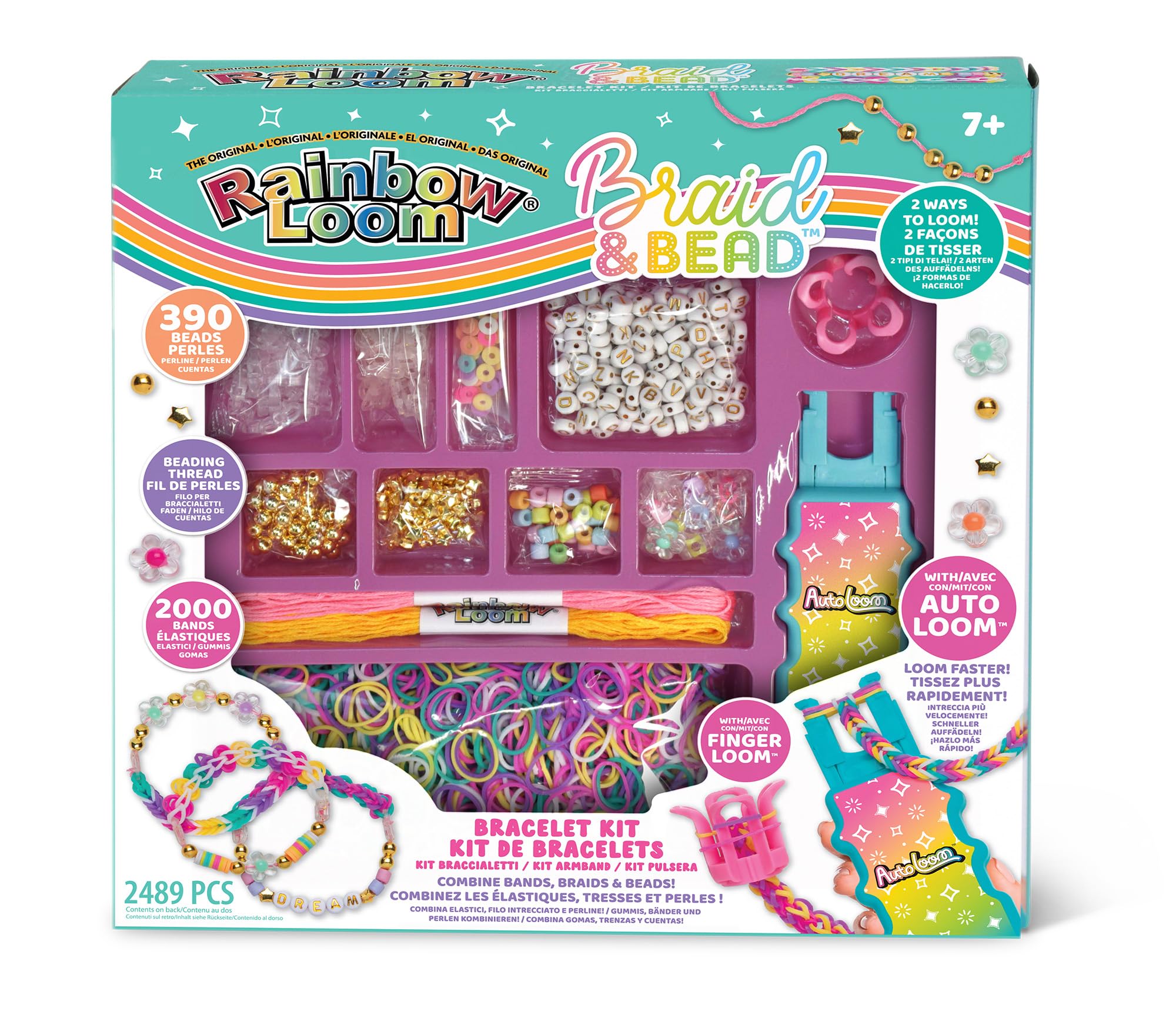 Bandai - Rainbow Loom Braid & Bead Set for Making Elastic Bracelets, Braids, Beads - Creative Hobby - Contains 2000 Elastic Bands Accessories - Toy for Ages 7+ - CD0183
