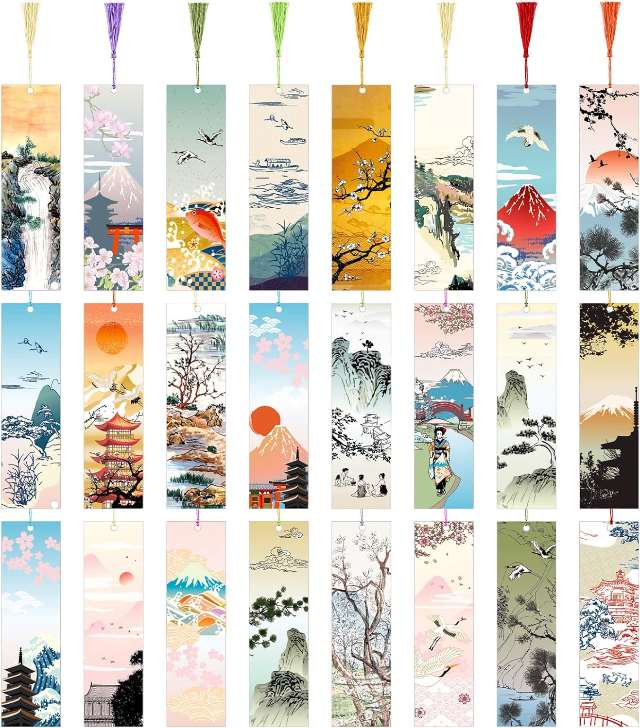 amazon com 48 pieces tassel bookmarks anime bookmark with tassels inspirational japanese paper bookmark japan art impressions bookmarker cards nature manga bookmarks for artists men women book lover teen office products