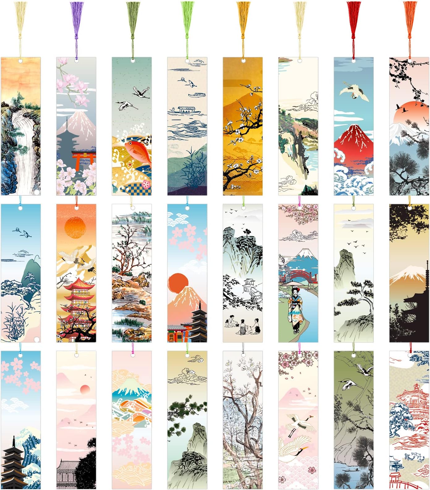 Yexiya 48 Pieces Tassel Anime Bookmark Inspirational Japanese Paper Bookmark Japan Art Impressions Nature Manga Book Card for Artists Men Women Book Lover Teen