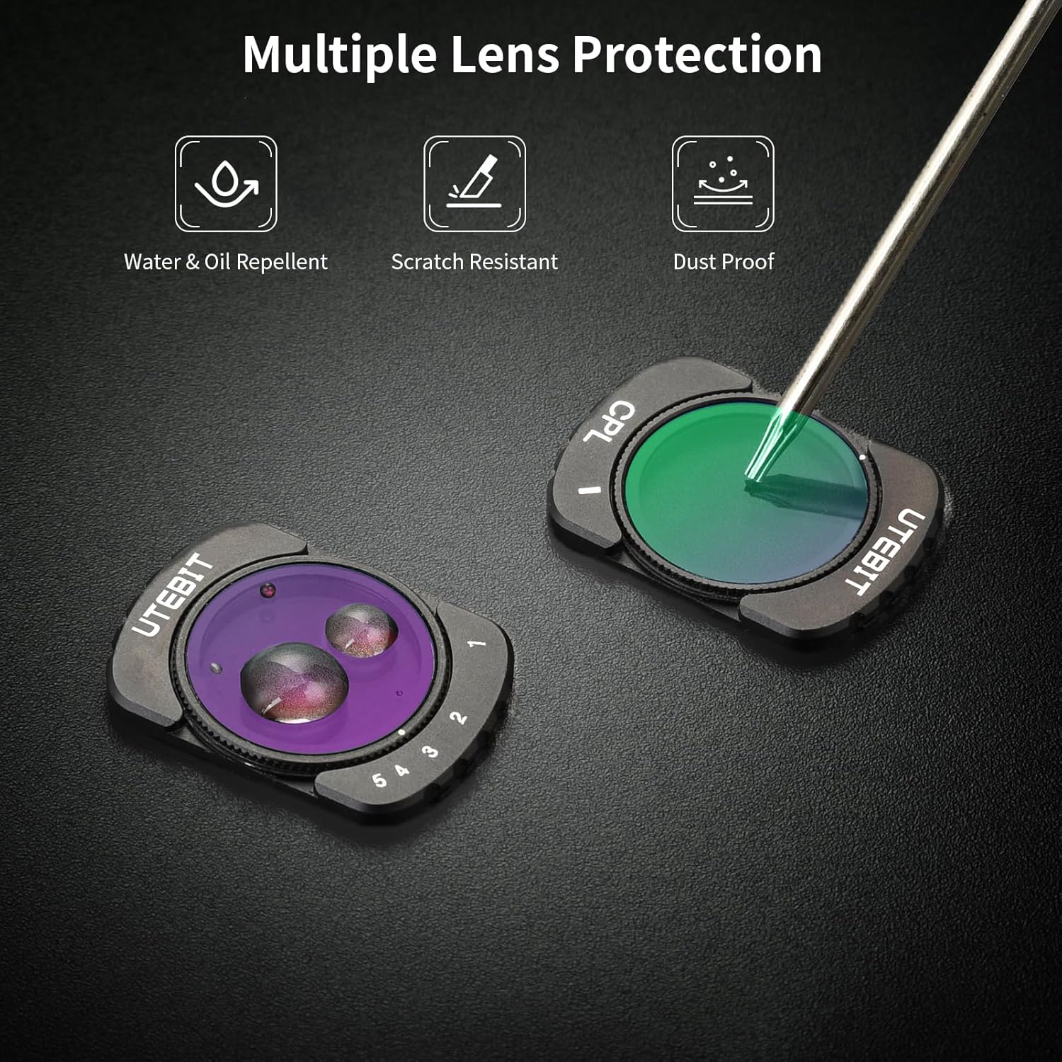 UTEBIT 3 Pack Filter Set with 0.75X Wide Angle Lens,Magnetic Variable Fader ND2-32 CPL Filter Black Diffusion 1/4 Filter Compatible with DJI Osmo Pocket 3 Creator Combo, Multiple Lens/HD Optical Glass