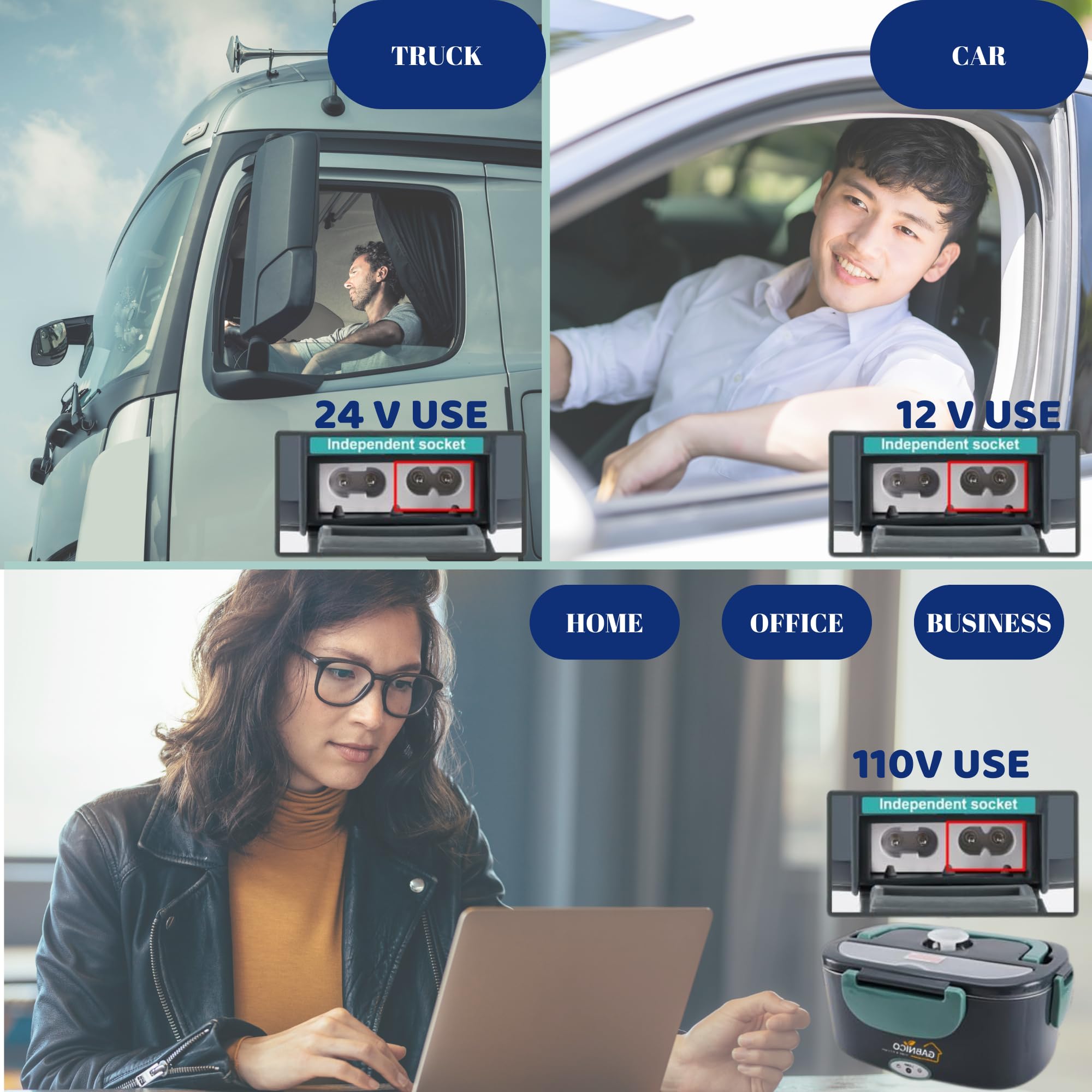 Fiambrera eléctrica - Calentador de alimentos con doble potencia 12 V/110 V - Contenedor portátil con utensilios y bolsa de transporte, caja de calentamiento de lujo para mujeres, oficina y