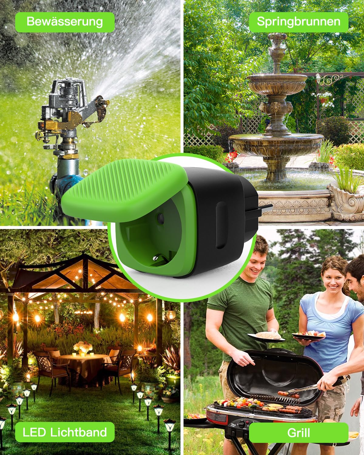 Greenaura WLAN Steckdose Outdoor - Zeitschaltuhr Aussenbereich mit Strommessung IP44 Wasserdicht, Smart Life APP Fernbedienung, Kompatibel mit Alexa/Google Home, 16A 4000W 2.4GHz WiFi