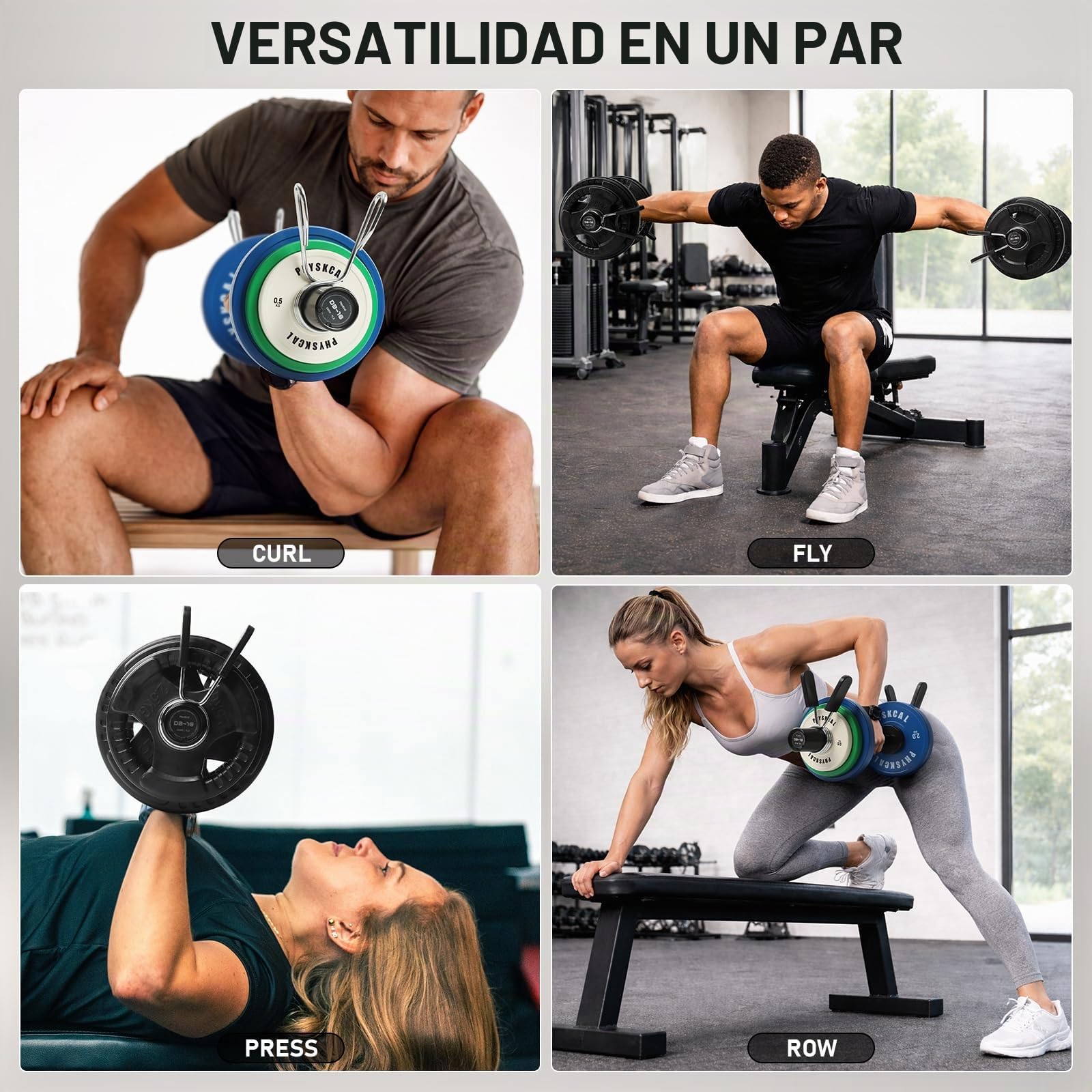 PhysKcal Barra de mancuernas para discos de peso de 2 pulgadas, mangos de mancuerna olímpicos de 16 pulgadas con agarre de 28 mm, mancuernas de carga para discos de peso olímpicos (collares incluidos)
