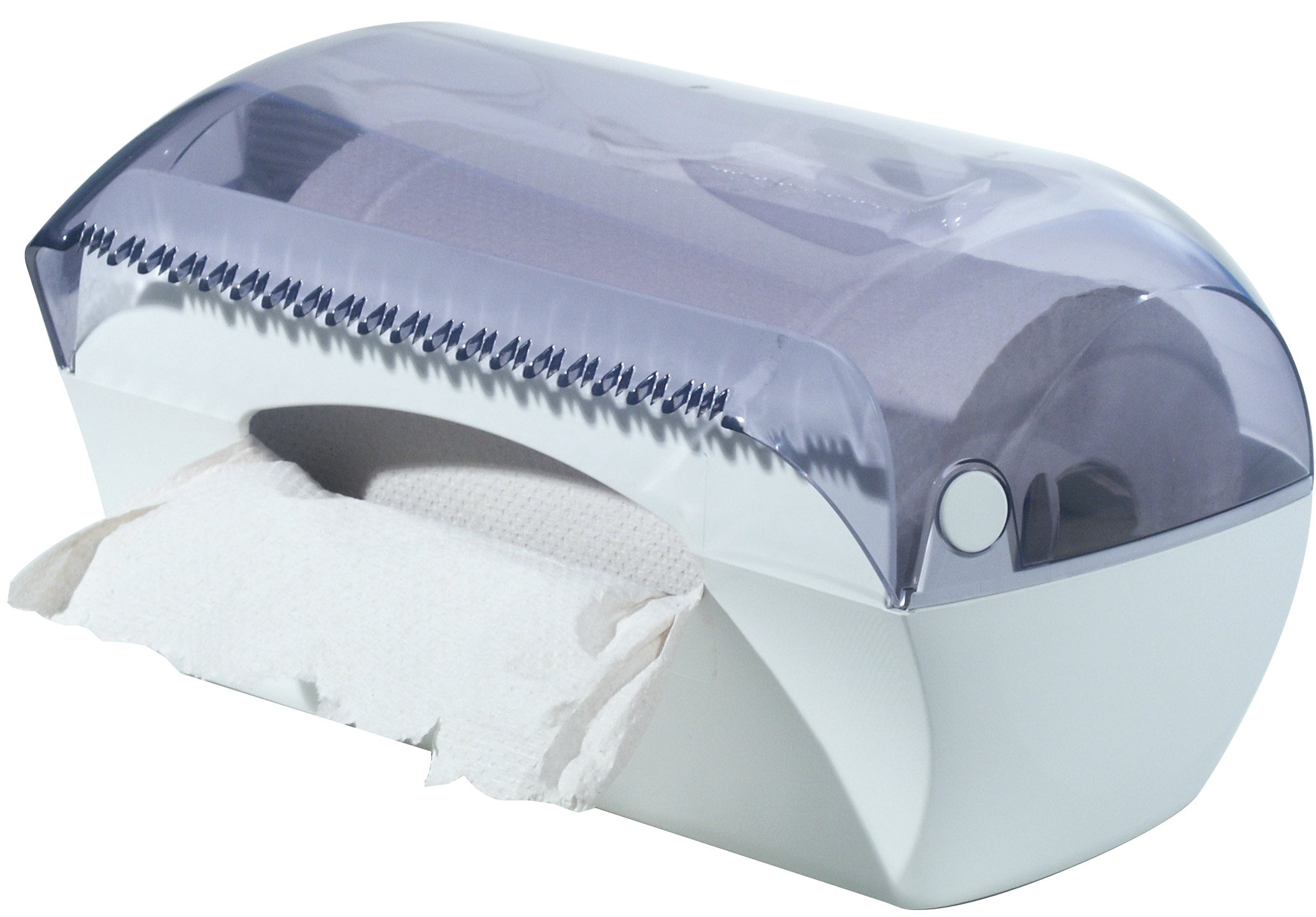 Mar Plast Dispenser multiuso per carta asciugamani in fogli piegati a "V" o rotolo bianco trasparente in plastica