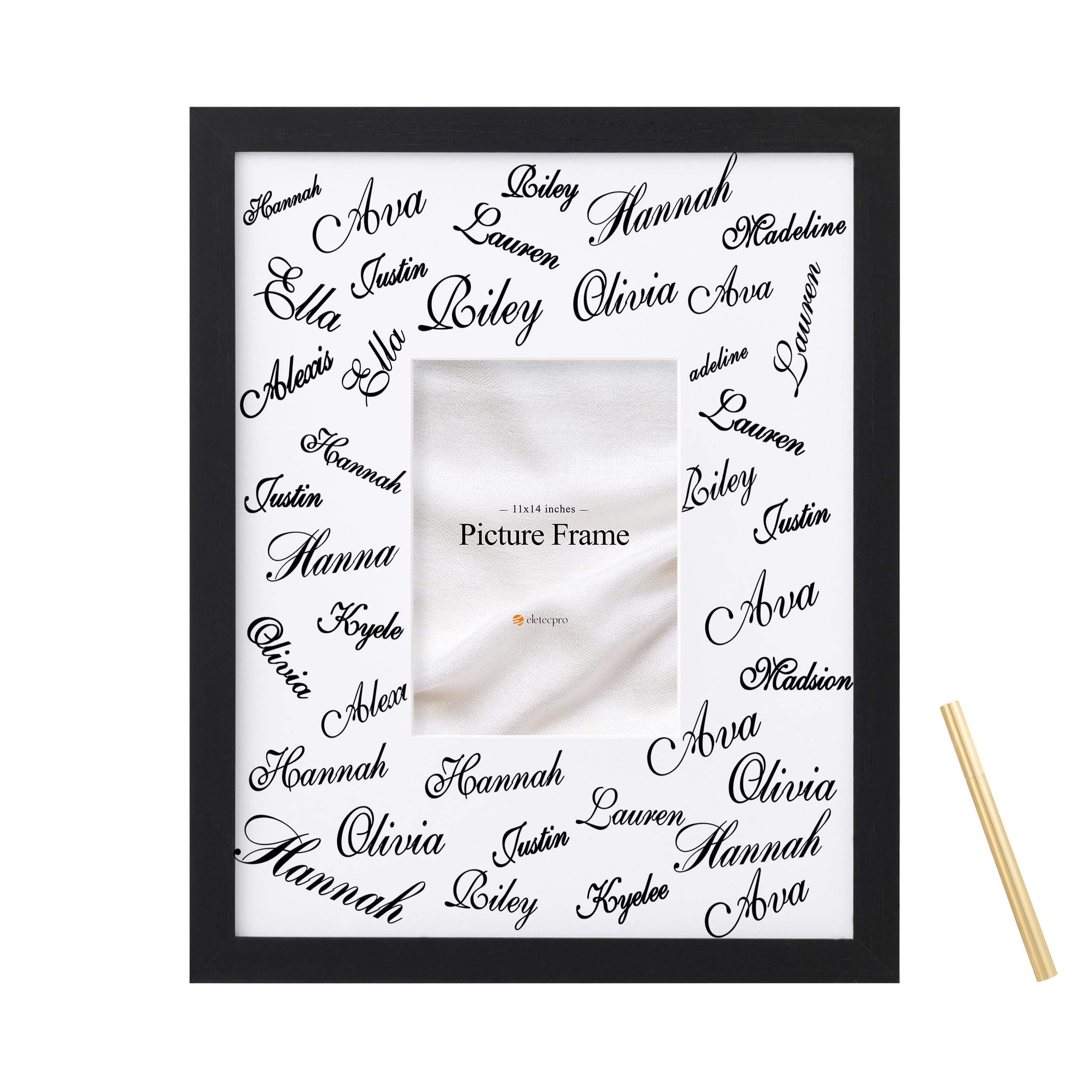 eletecpro 11x14 Signable Picture Frame with Real Glass Cover and Metal Pen, Signature Photo Frame with Mat Display 5x7 Photo for Wall & Tabletop, Ideal for Graduation Decoration and Wedding, Black