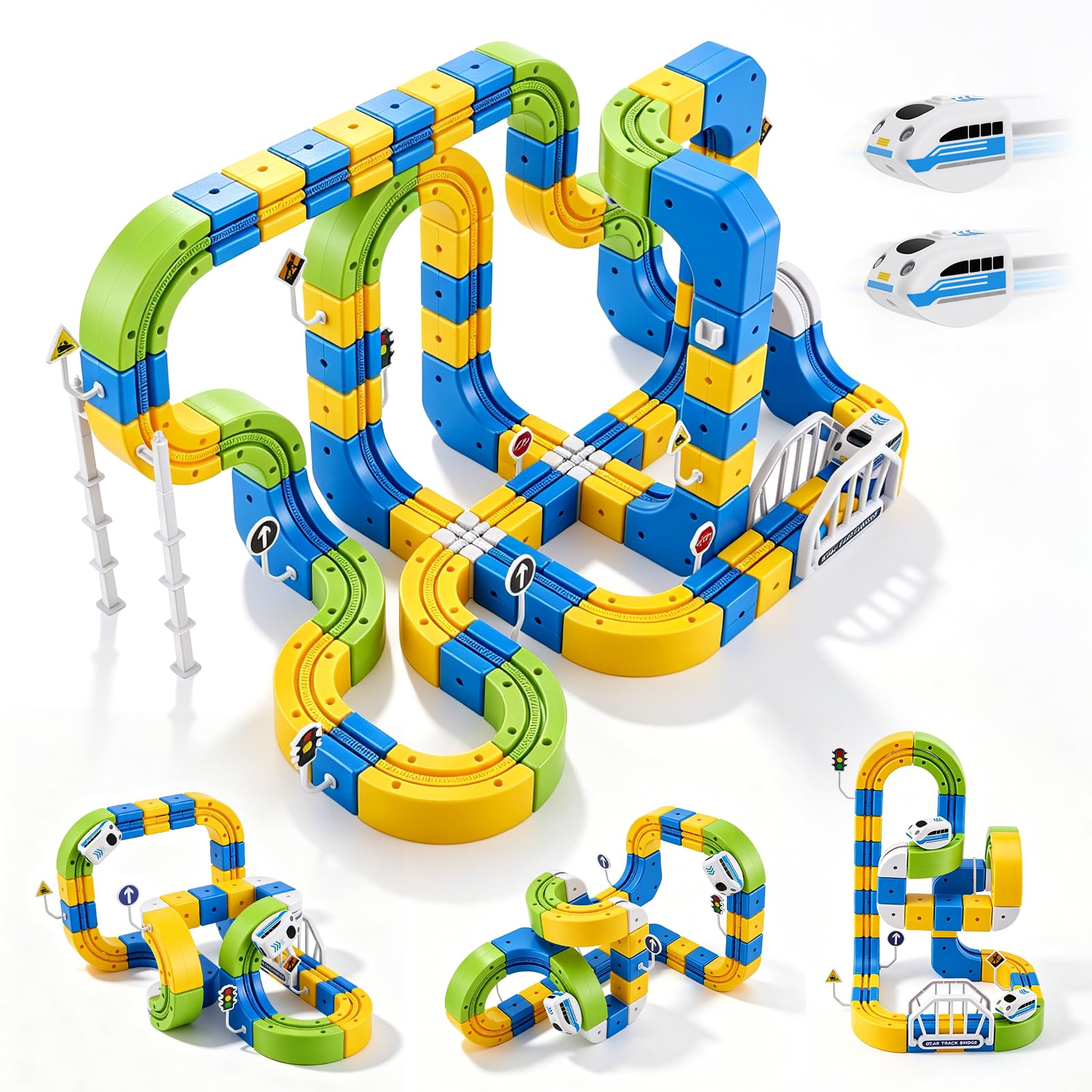 Clickrail Electric Train Set, 224 PCS 3D Magic Rail Cube Train Set, STEM Track Fusion Toy with Gravity-Defying Motorized Trains & Flexible Race Track, DIY Embedded Building Toy Gift for Boys Girls 3+