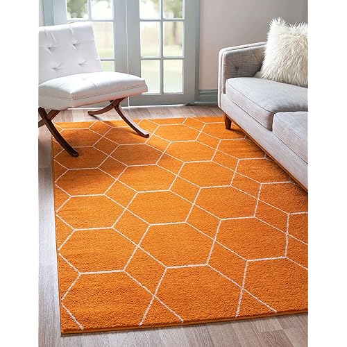 Unique Loom Trellis Frieze Collection Area Rug-Modern Morroccan Inspired Geometric Lattice Design, 5 x 8 ft, Orange/Ivory