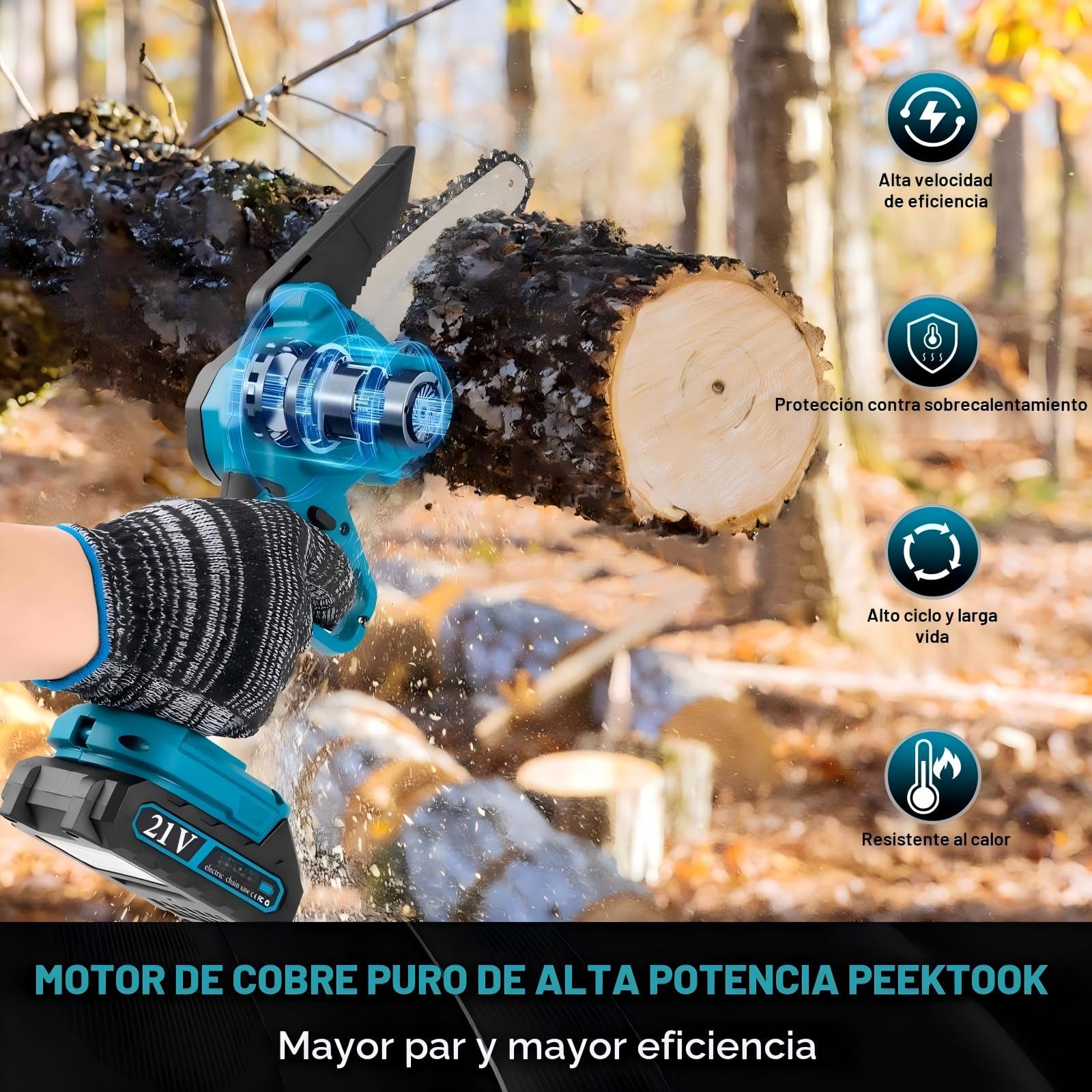 Mini Motosierra Bateria 6 Pulgadas, 1000W Motor Sin Escobillas, Motosierra Eléctrica con 2 Baterías y 2 Cadenas, Motosierra de Mano Portátil Inalámbrica para Podar Árboles de Jardinería y Madera DIY