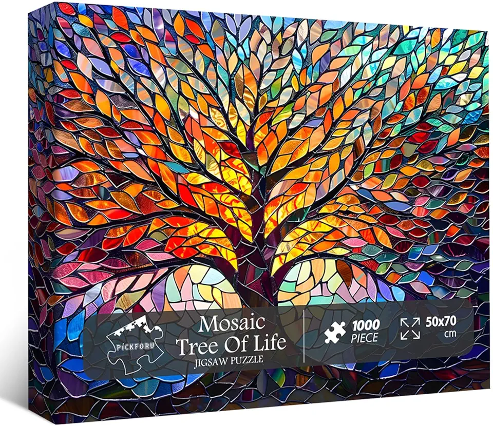 PICKFORU Stained Glass Puzzle Tree of Life Puzzles for Adults 1000 Pieces, Impossible Hard Difficult Challenging Puzzles for Adults, Colorful Mosaic Tree of Life Jigsaw Puzzle 1000 Pieces