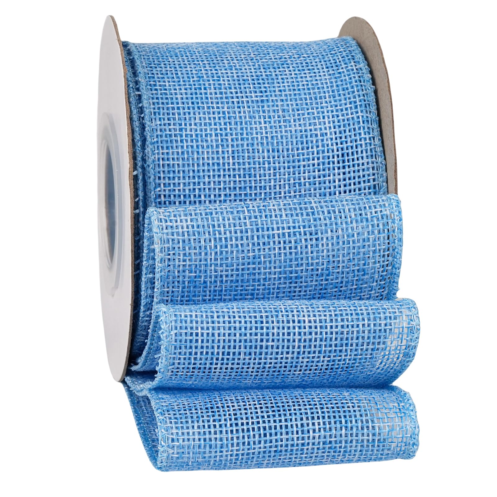 Light Blue Burlap Ribbon 2-1/2 Inch, Solid Ribbon with Wired Edge for Baby Showers Decoration, Big Bow, Outdoor Wreath, Gift Wrapping, 10 Yards/Roll.