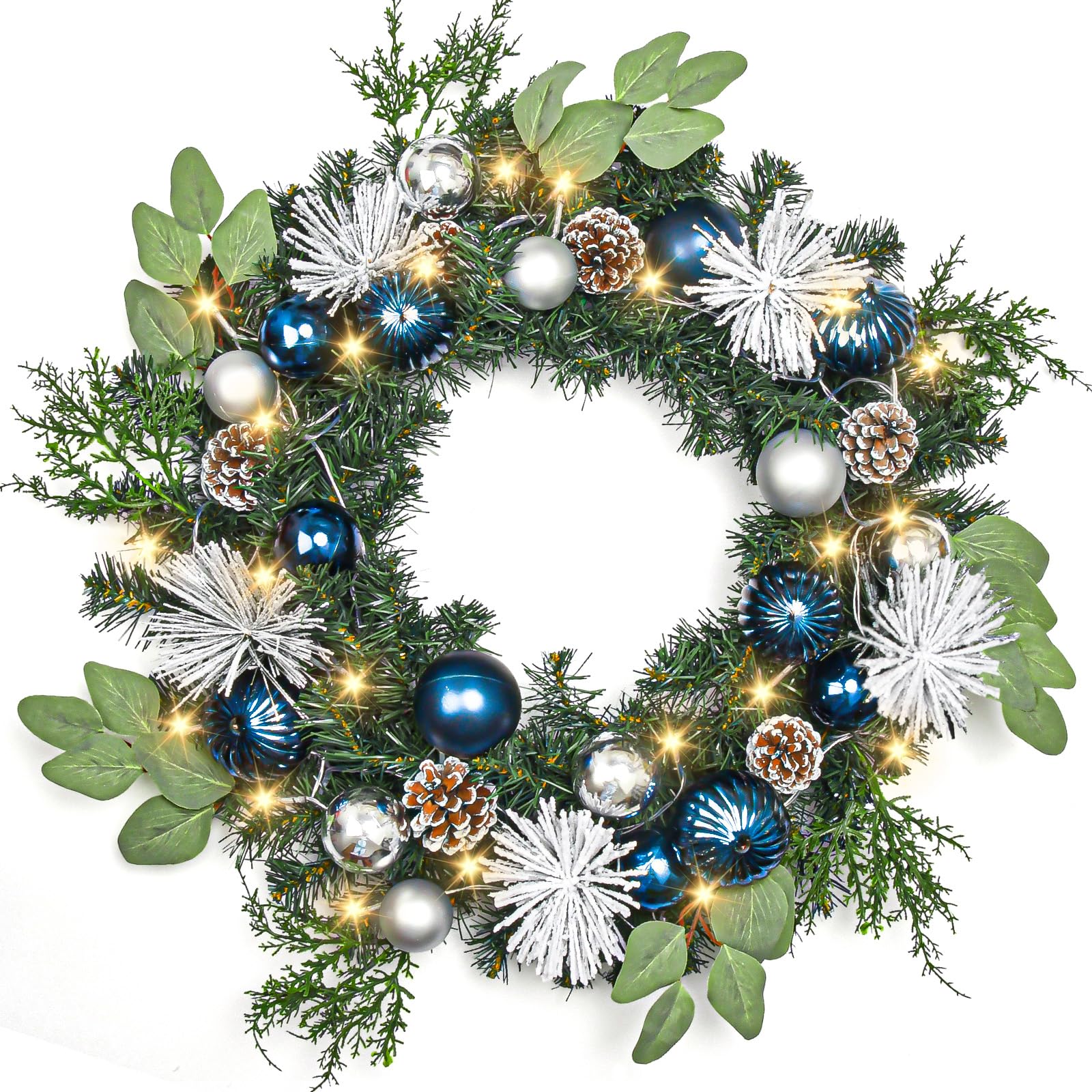 Christmas Wreath with Lights,24 Inch Christmas Wreath for Front Door ...