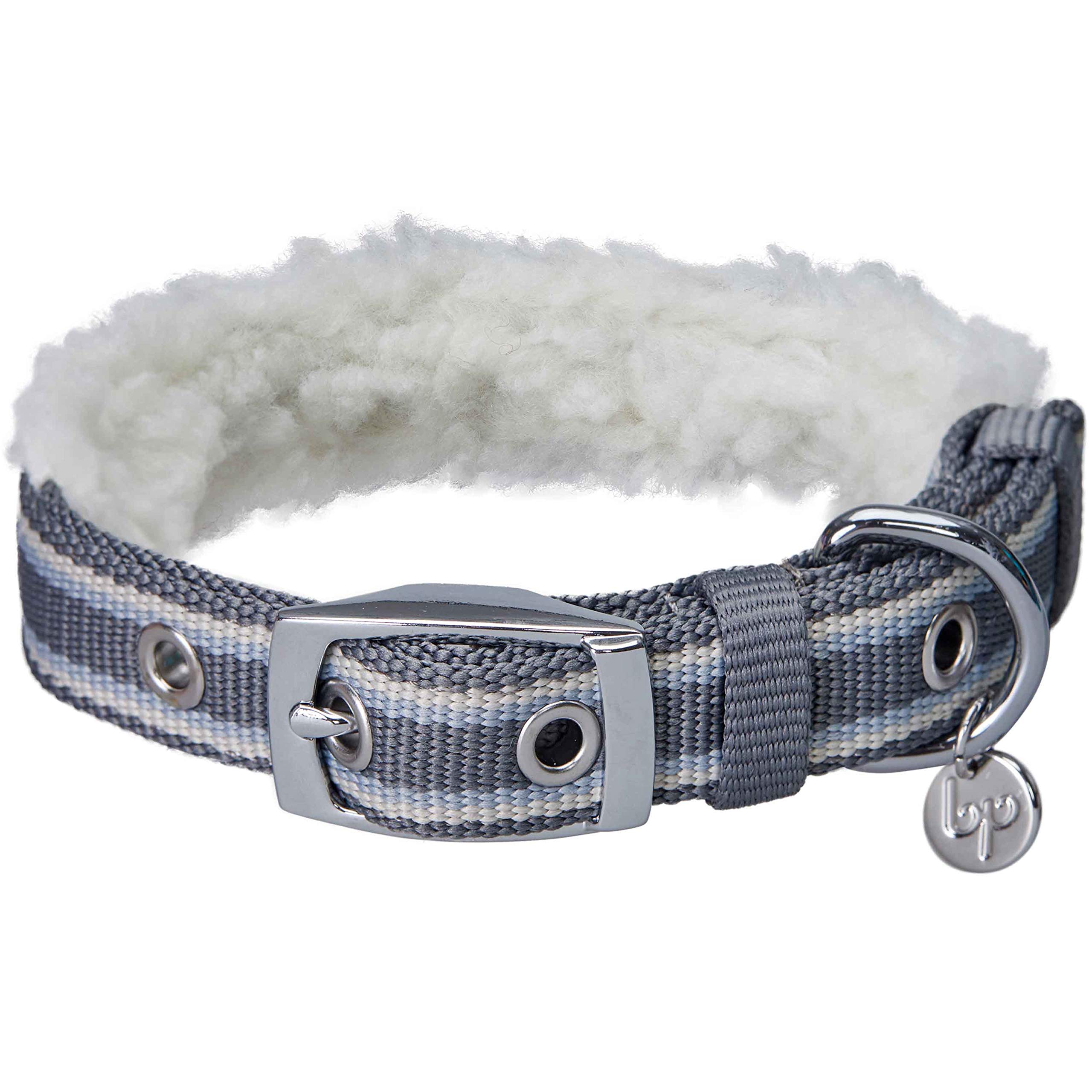 Blueberry Pet Soft & Comfy Multi-Colored Stripe Fleece Padded Adjustable Dog Collar with Metal Buckle - Grey, Neck 9-12.5", for Small Breed