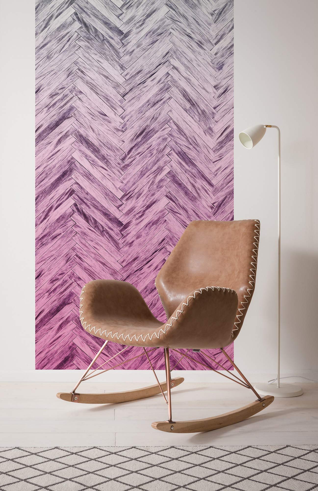 Komar Non-Woven Photo Wallpaper Herringbone Pink Panel 100 x 250 cm (Width x Height)