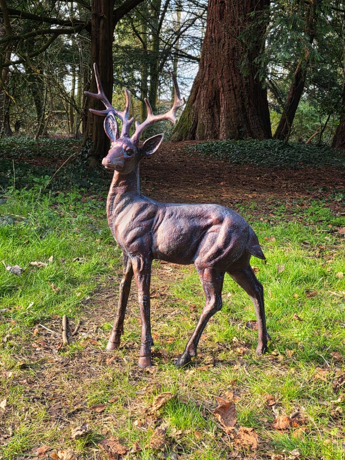 Large Standing Stag Buck Ornament - Cast Aluminium - 92cm Tall - Bronze