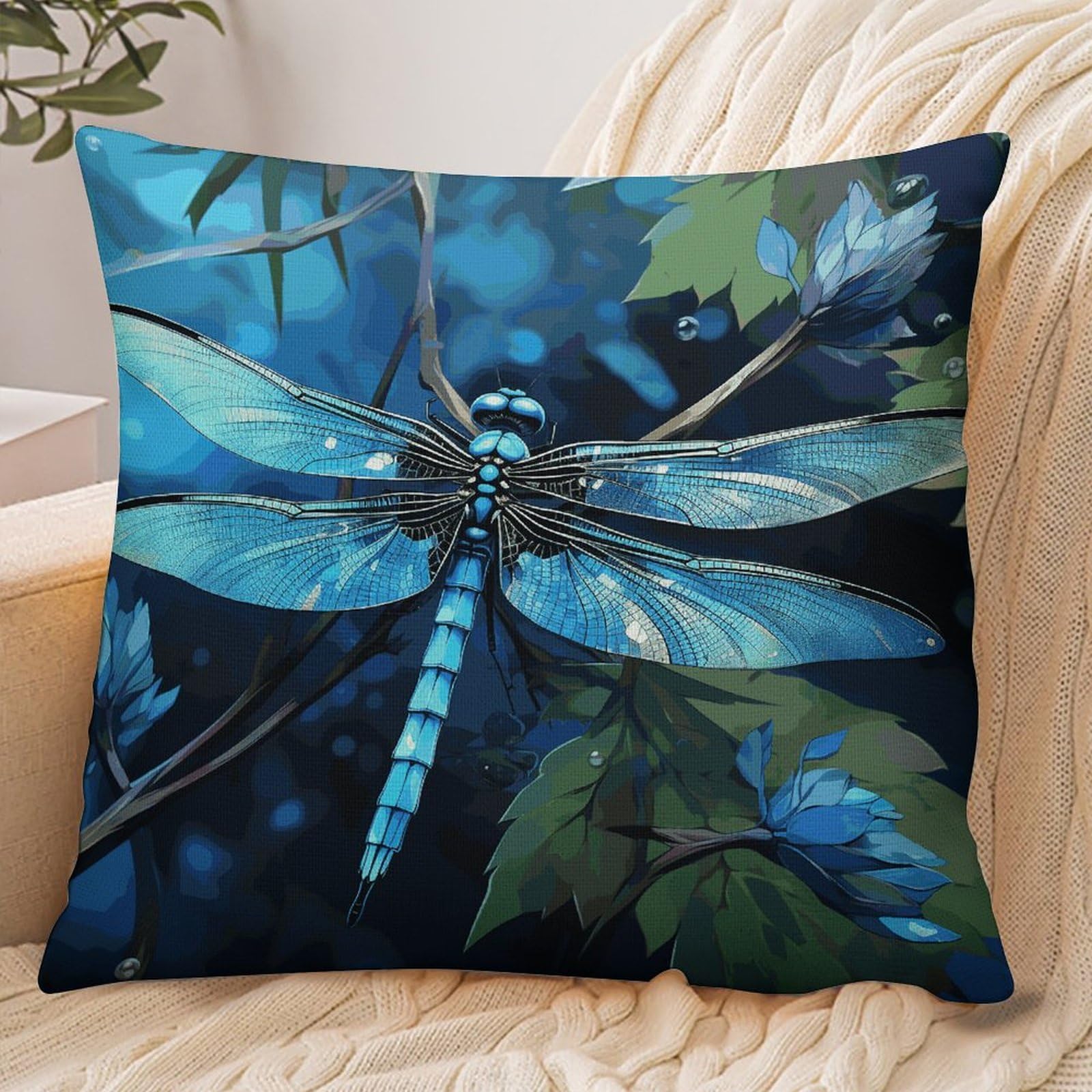 Fekiloot Style Art Blue Dragonfly Pillowcase Pillow Sham Pillow Case