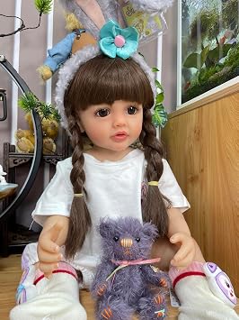 Angelbaby Real Life Baby Dolls Cute Reborn Toddler Girl Doll Silicone Full Body, 22 Inch Realistic Newborn Baby Doll with Brown Hair Weighted Lifelike Bebes Reborn Toys Munecas Ninas