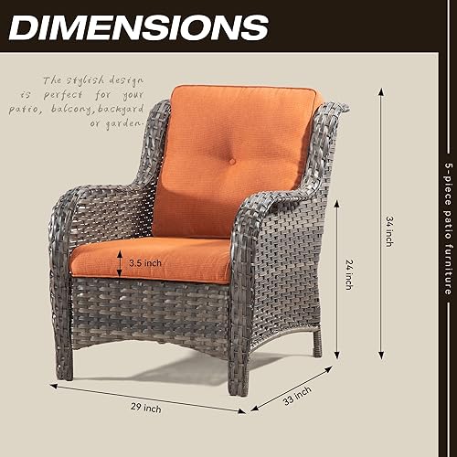 Miniatura 2 de Juego de 2 sillas de mimbre para exteriores, sillas de mimbre de polietileno con cojines de asiento de 4 pulgadas, silla de asiento para jardín,