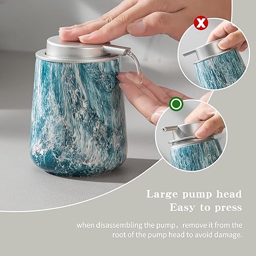 Miniatura 4 de Enra Dispensador de jabón de manos de cerámica, dispensador de loción azul de 12 onzas, dispensador de jabón líquido recargable para baño y cocina