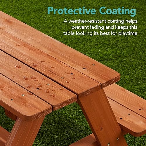 Miniatura 6 de Best Choice Products Mesa de picnic de madera para niños, mesa de actividades y comedor para exteriores con sombrilla ajustable plegable, asientos