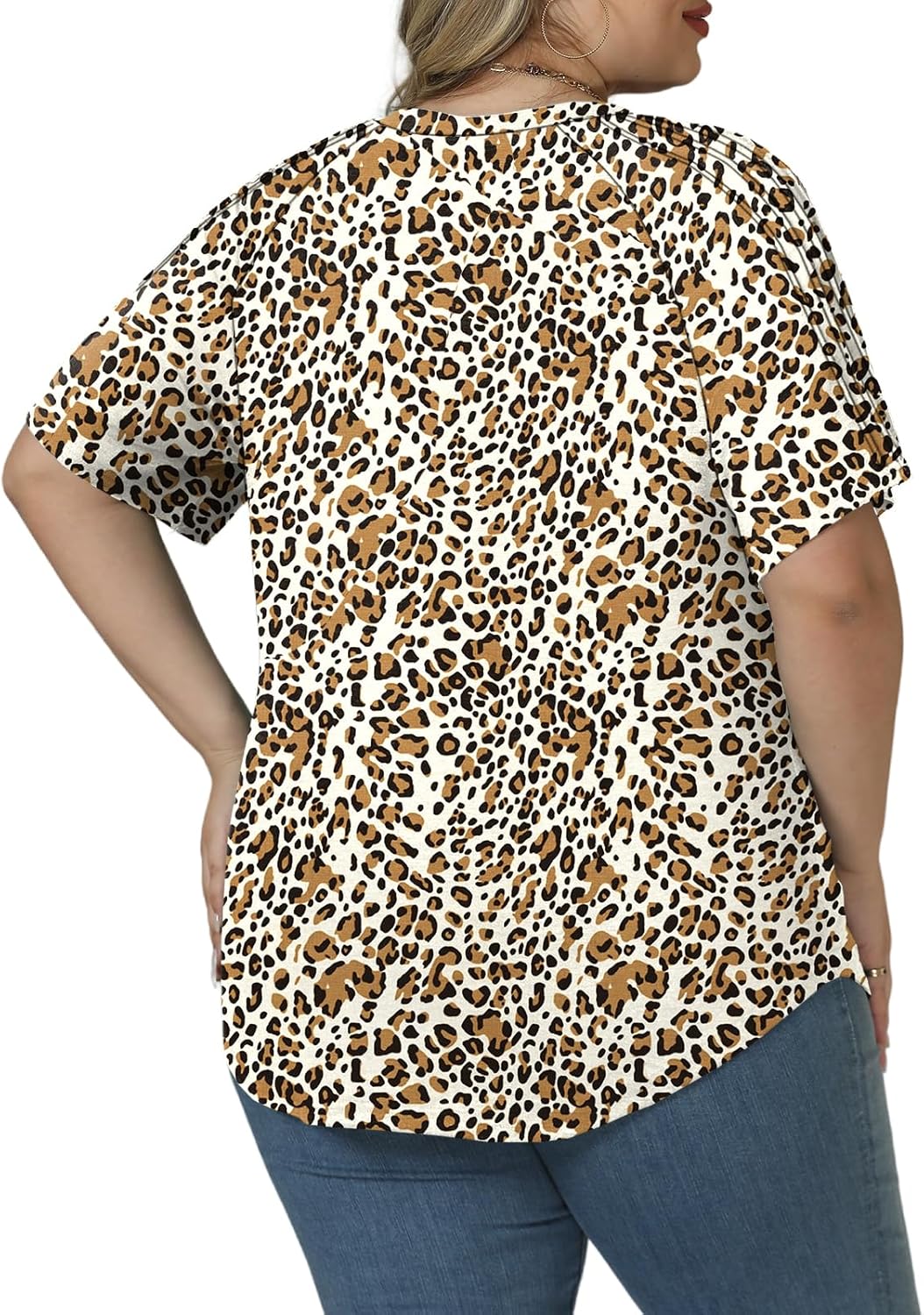 VISLILY Womens-Plus-Size-Summer-Tops Trendy V Neck T Shirts Casual Pleated Short Sleeve Dressy Blouses Tunics Cute Tee XL-5XL - Image 3