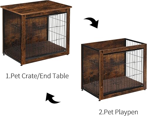Miniatura 6 de DWANTON Mueble de jaula para perros con cojín, mesa de perrera de madera con puertas dobles, casa de perro de interior, tamaño mediano, 32.5