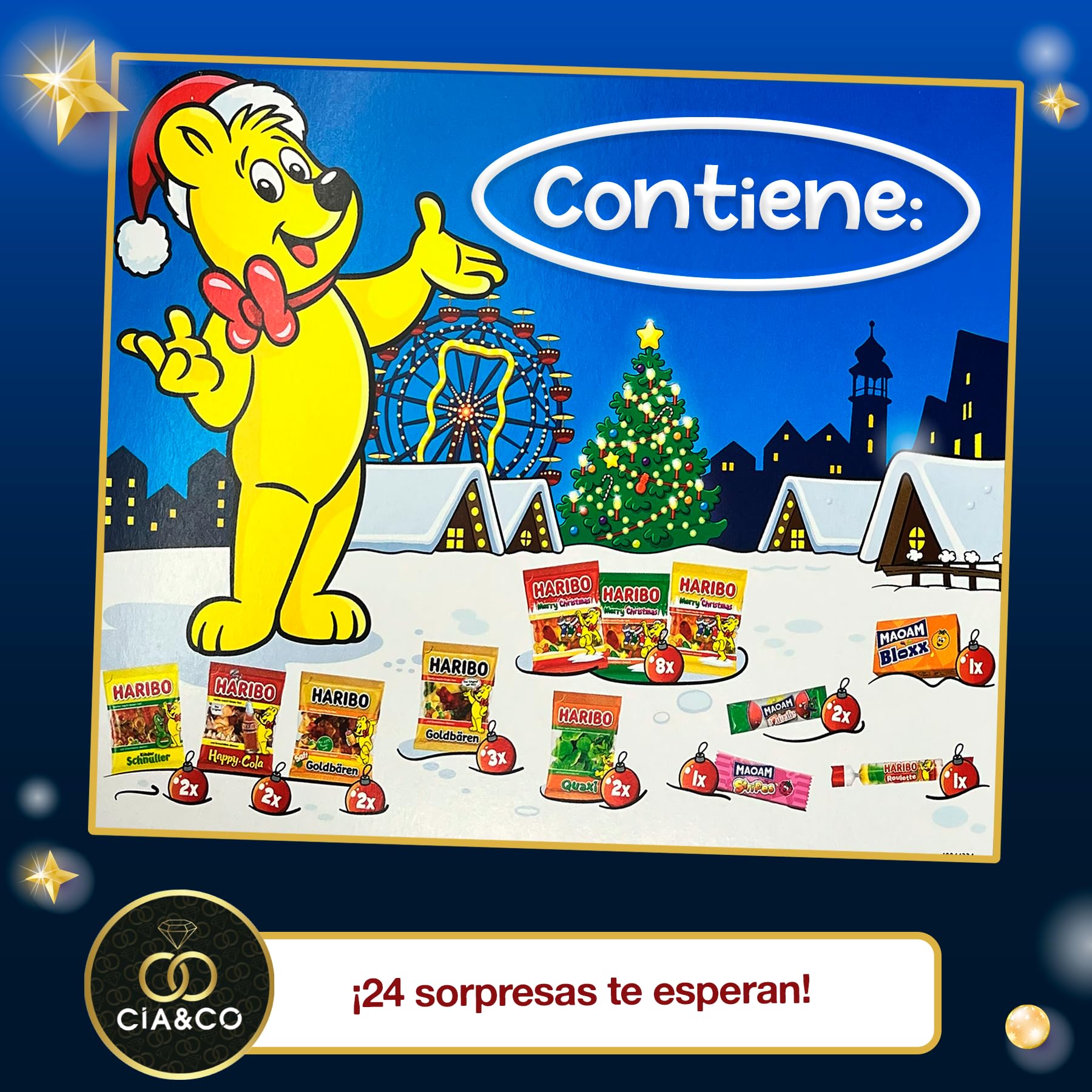 Calendario de Adviento HARIBO 2025 Brilla en la Oscuridad 24 Bolsitas Caramelos de Goma Variados 300 g