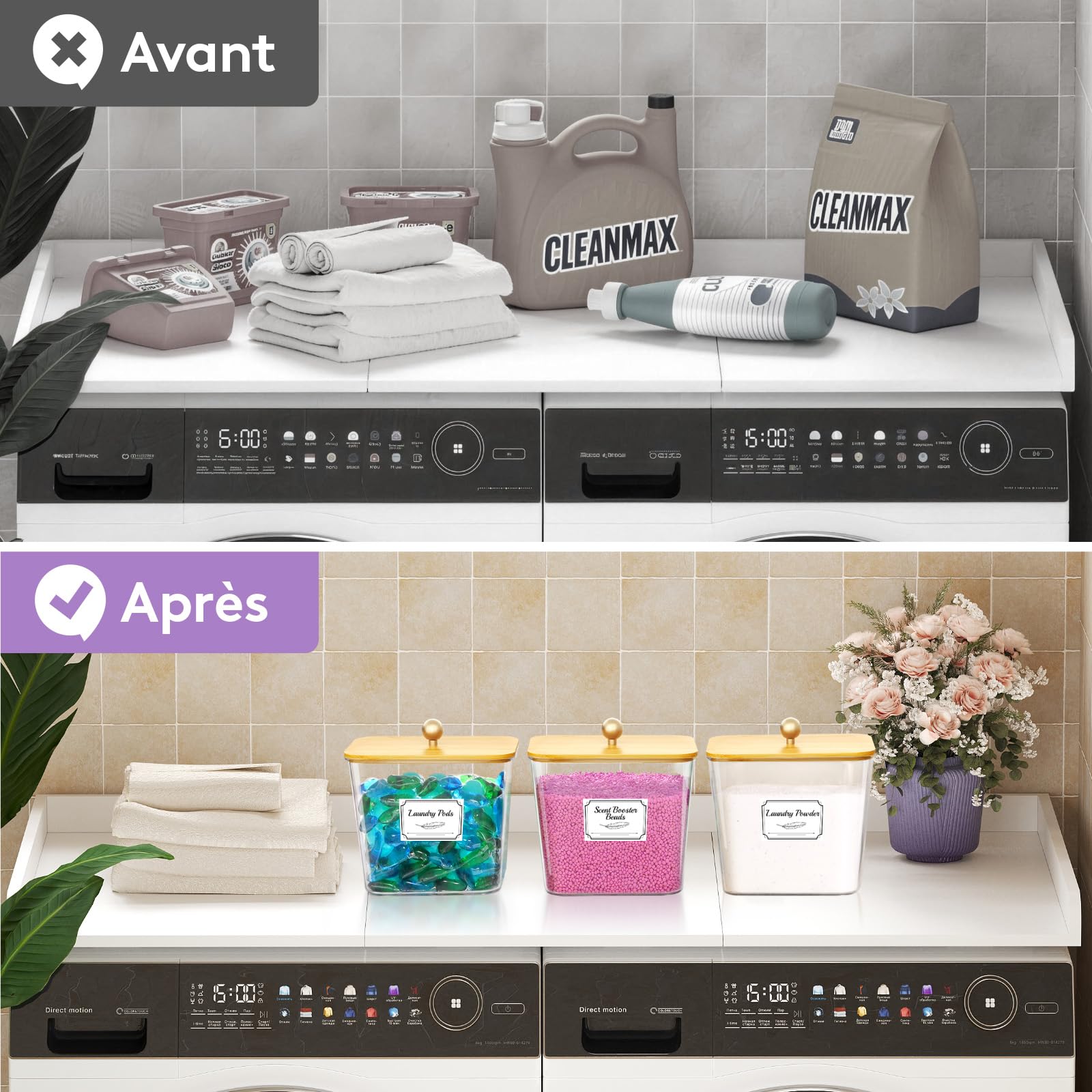 Lifewit 2700 ml Rangement Lessive en Capsules avec étiquettes et Cuillères, Récipient pour Poudre à Lessive avec Couvercle en Bambou, Boite Lessives, Rangement Buanderie Organisation, Naturel,Lot de 3