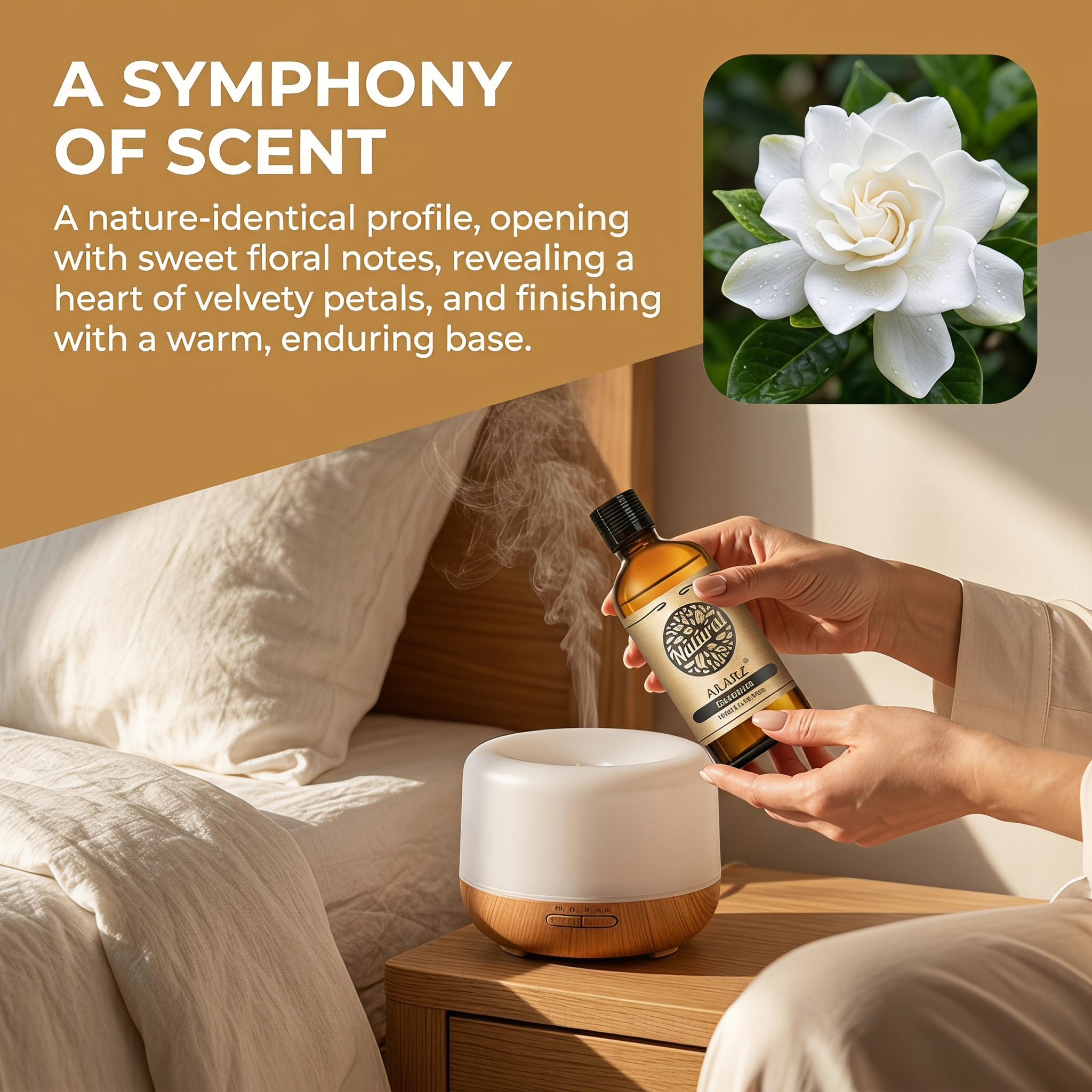 AKARZ 100ml Olejek esencjny z Gardenii - Naturalny olejek aromatyczny do dyfuzorów, lamp aromatycznych i aromatów pomieszczeń