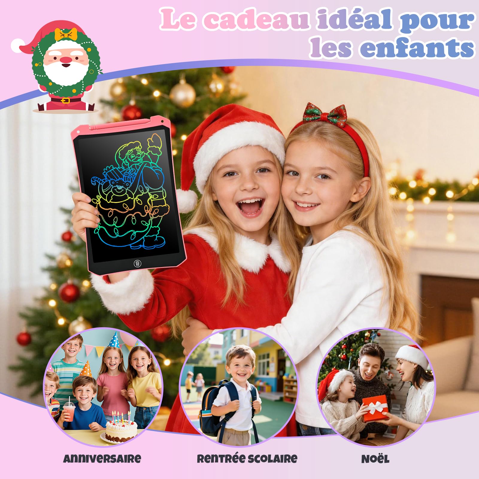 BlueSwan Tablette Dessin Enfant 10 Pouces, Jouet Enfant 2 3 4 5 6+ ans | Ardoise Magique avec Fonction de Verrouillage, Cadeaux pour Garçons Filles, Jouet Activités de Voyage pour Tout-petits, Rose
