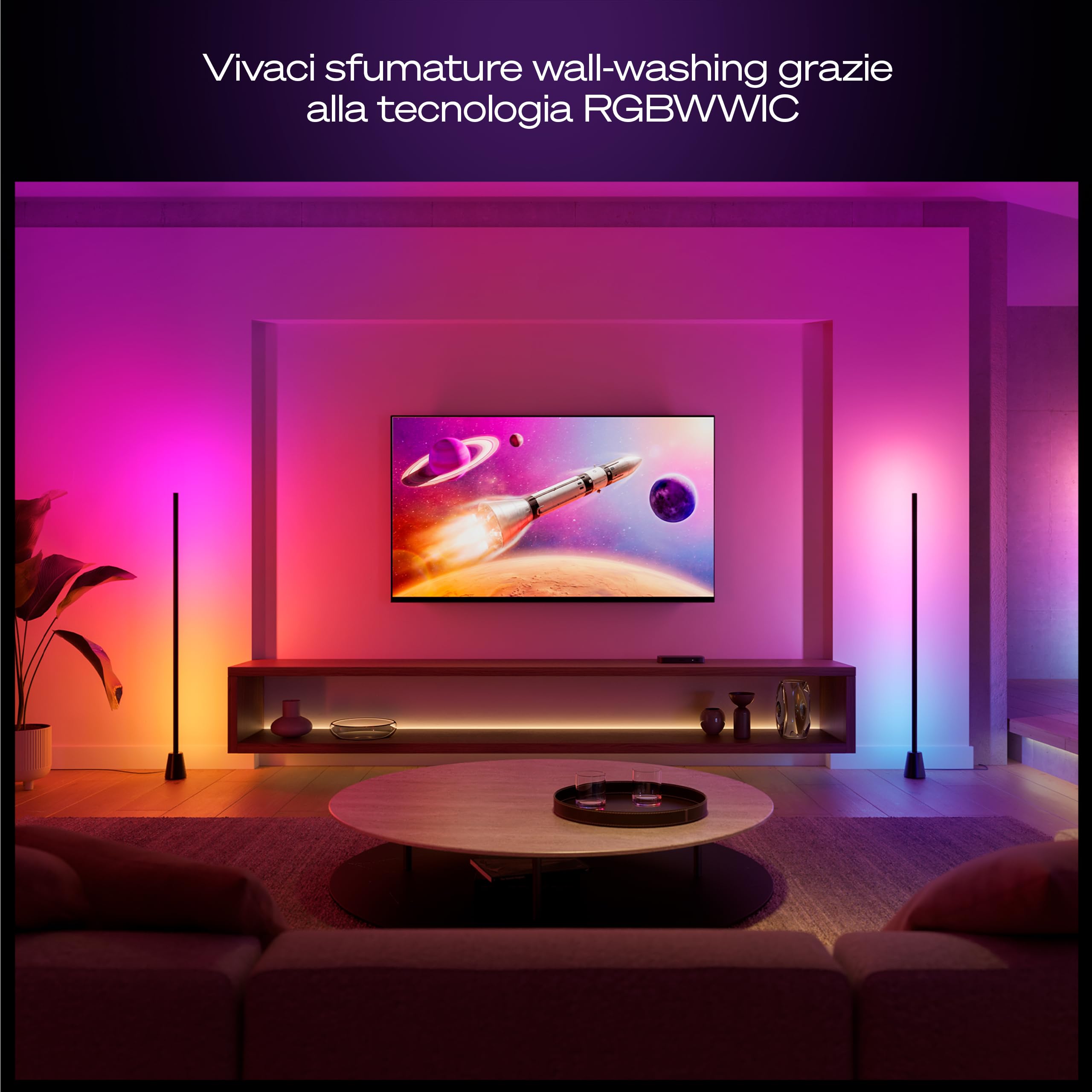 Philips Hue Play Lampada da Terra, LED RGBWWIC, 122 cm, Lampada Soggiorno Moderna, Illuminazione Camera da Letto, Alexa, Google Home, Apple Home, TV Sync, Hue Bridge e Sync Box (Venduti Separatamente)
