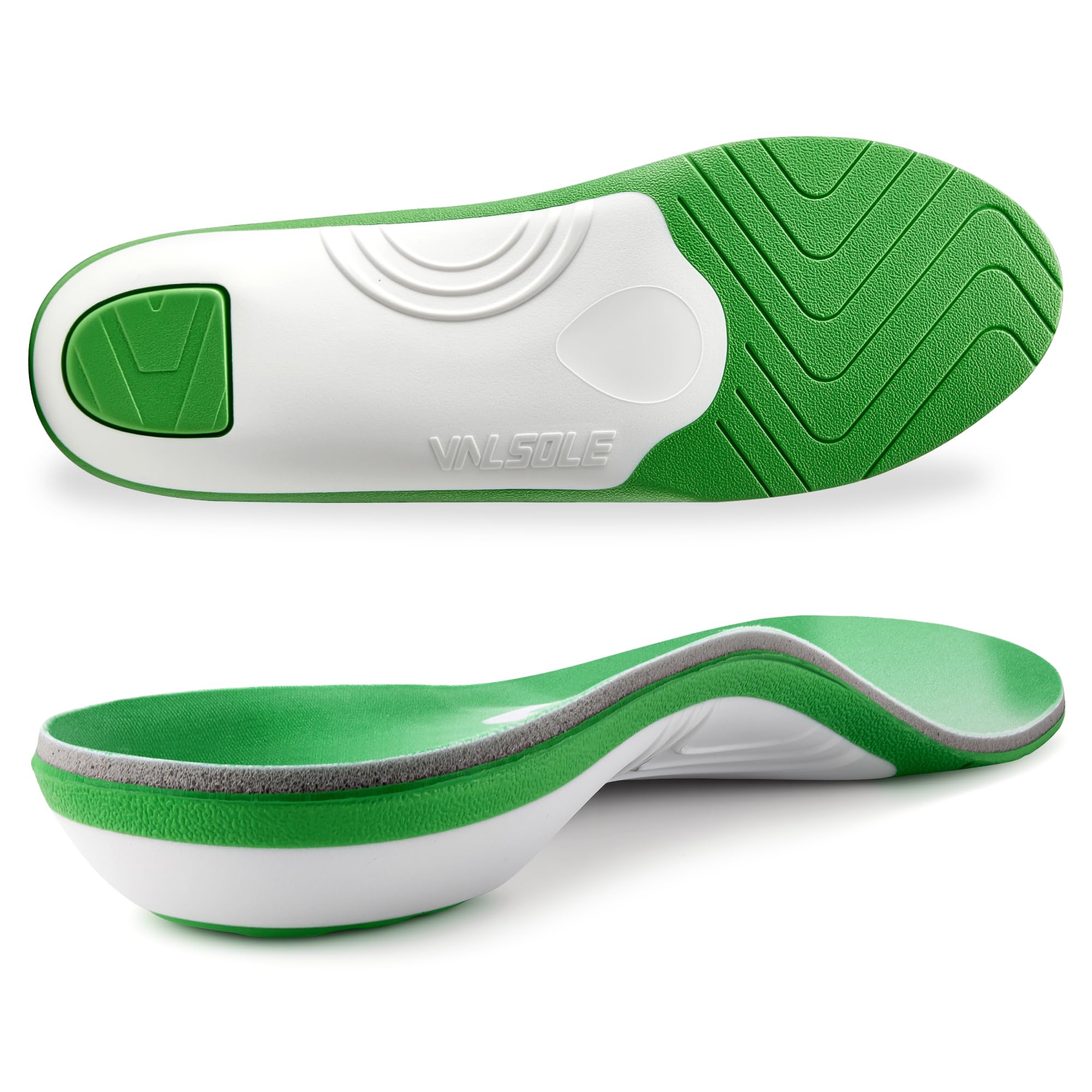 VALSOLE 250+ lbs Plantar Fasciitis High Arch Support Insole for Men Women,Heavy Duty Support Pain Relief Orthotics Insert,Relieve Flat Feet,High Arch,Foot Pain,Standing All Day Boot Work Shoe Insole (Green, MEN 6-6 1/2 | WOMEN 8-8 1/2--(253mm))