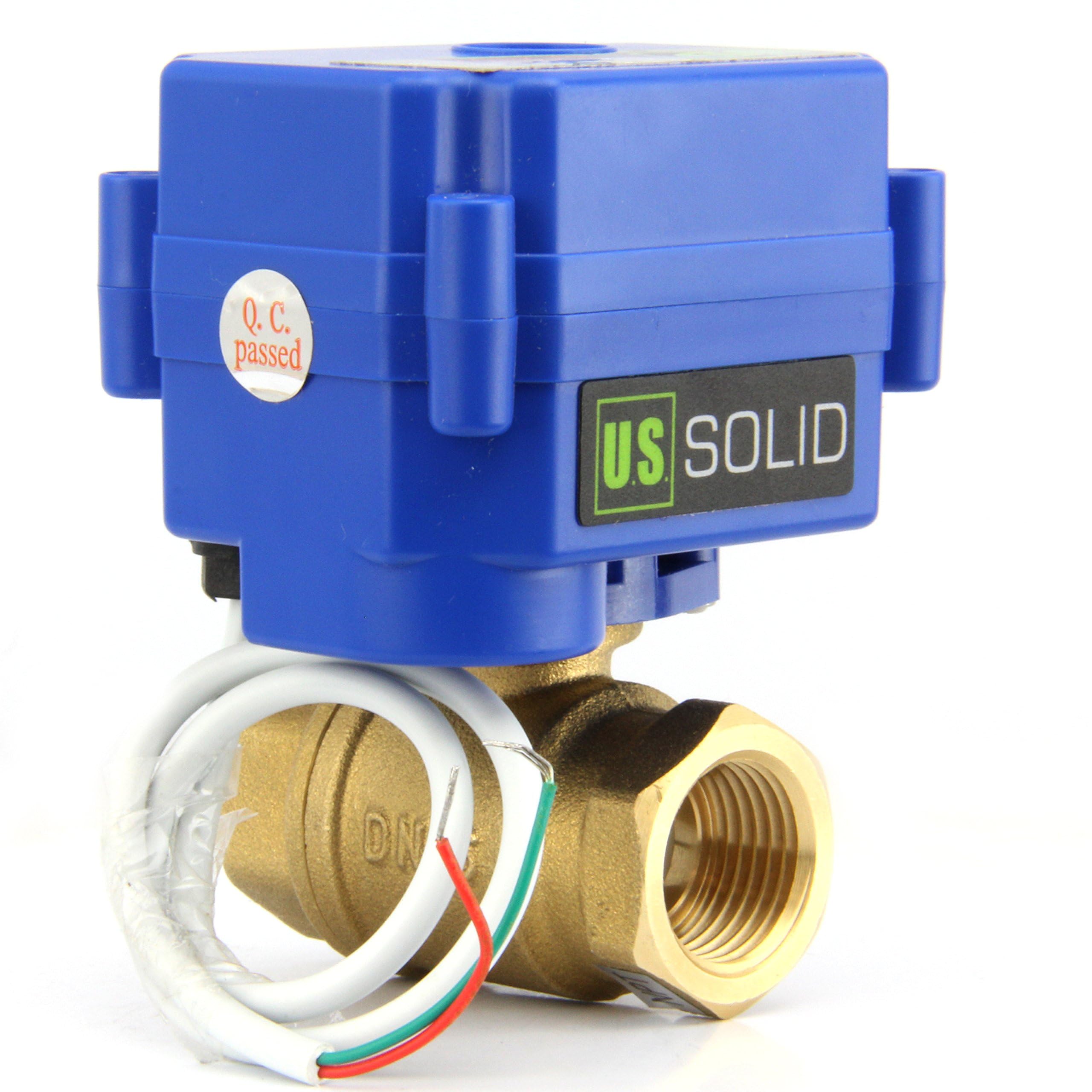 U.S. Solid Válvula de bola motorizada, válvula de bola de latón de 1,27 cm con puerto completo, 9-24 V CA/CC y configuración de retorno automático de 2 cables (paquete de 12)