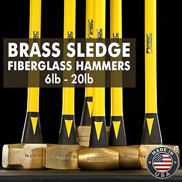 ABC HAMMERS 6 lb Brass Sledge Hammer, 36 Length, Fiberglass Handle