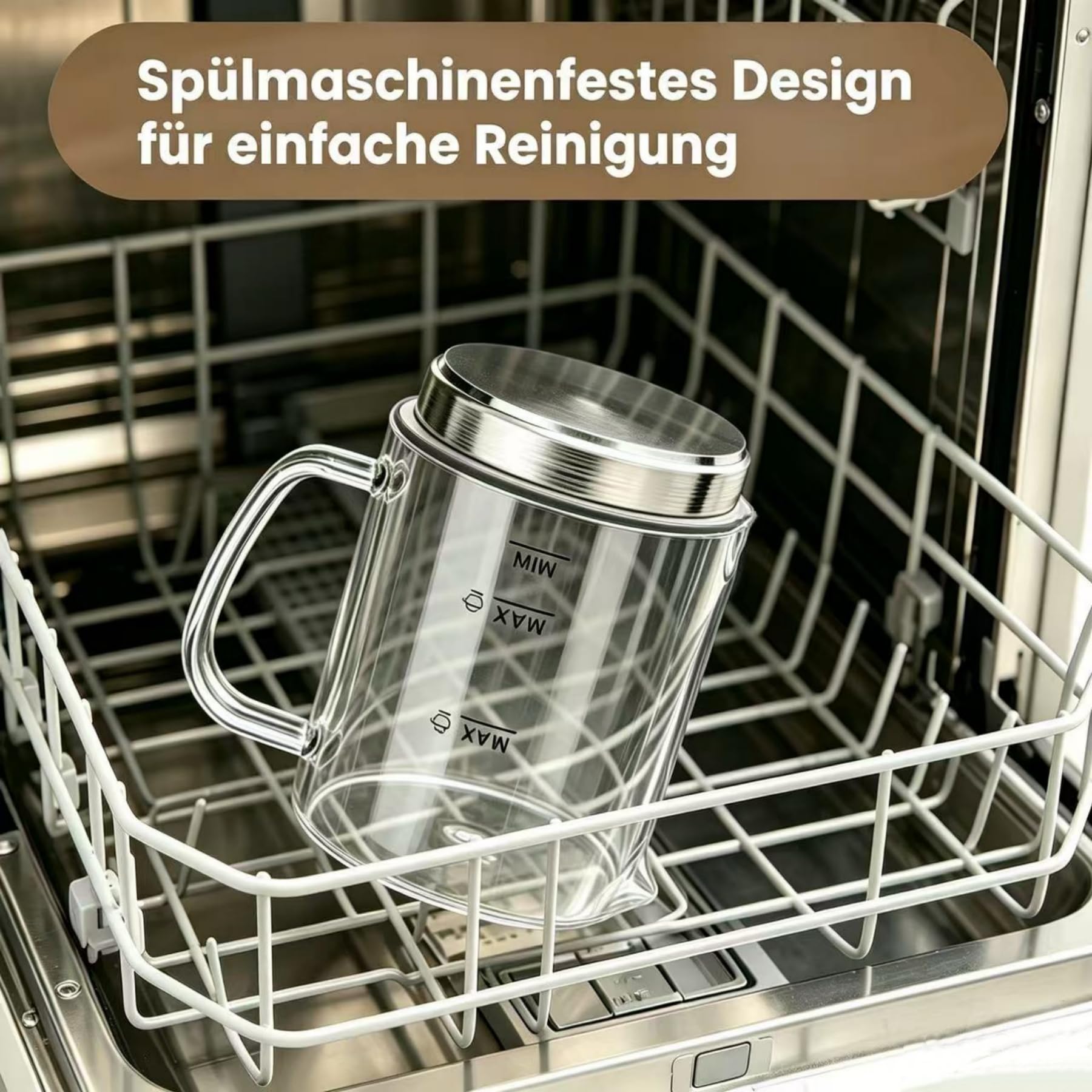 Milchaufschäumer Elektrisch 4 in 1, Milchschäumer Induktion 500ml Kalt Warm, Automatische, Spülmaschinenfest, Abnehmbar Visuelles Glas für Kaffee und Latte