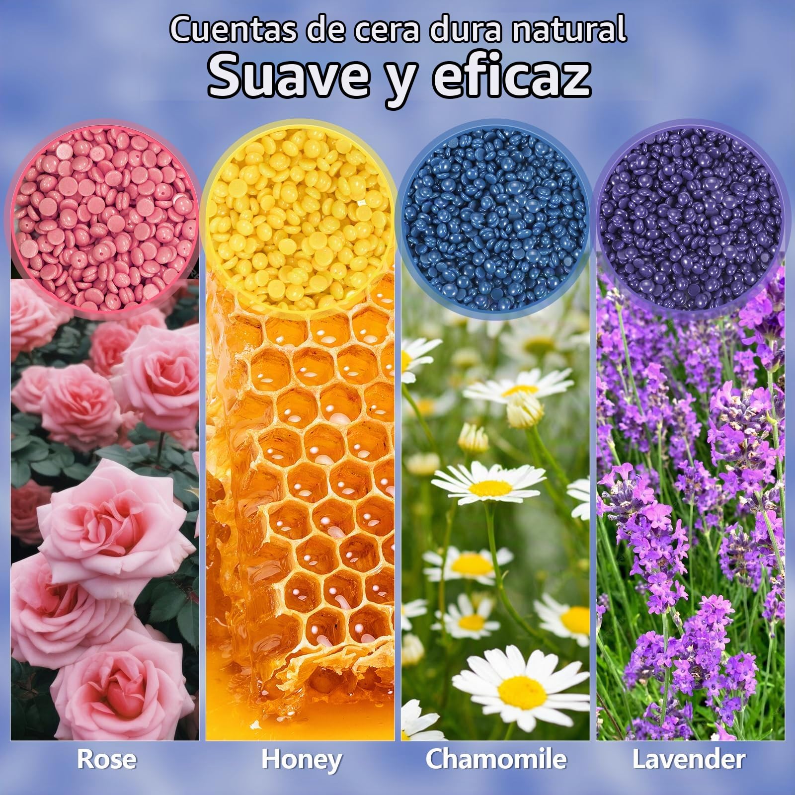 Kit de depilación para mujeres y hombres: calentador de cera con pantalla digital, visualización precisa de la temperatura, paquete de 4 cuentas de cera dura, 3 varillas aplicadoras