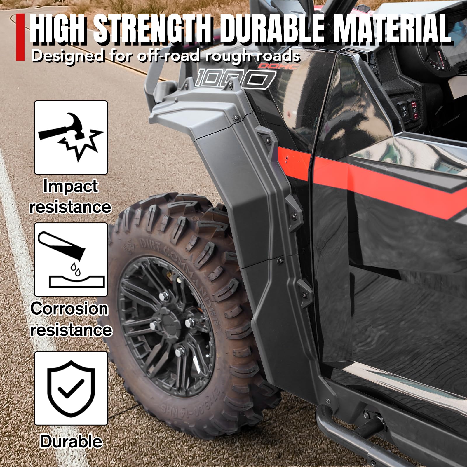 XL Fender Flares Kit For Polaris General 1000 - Extended Mud Guards 2016-2025