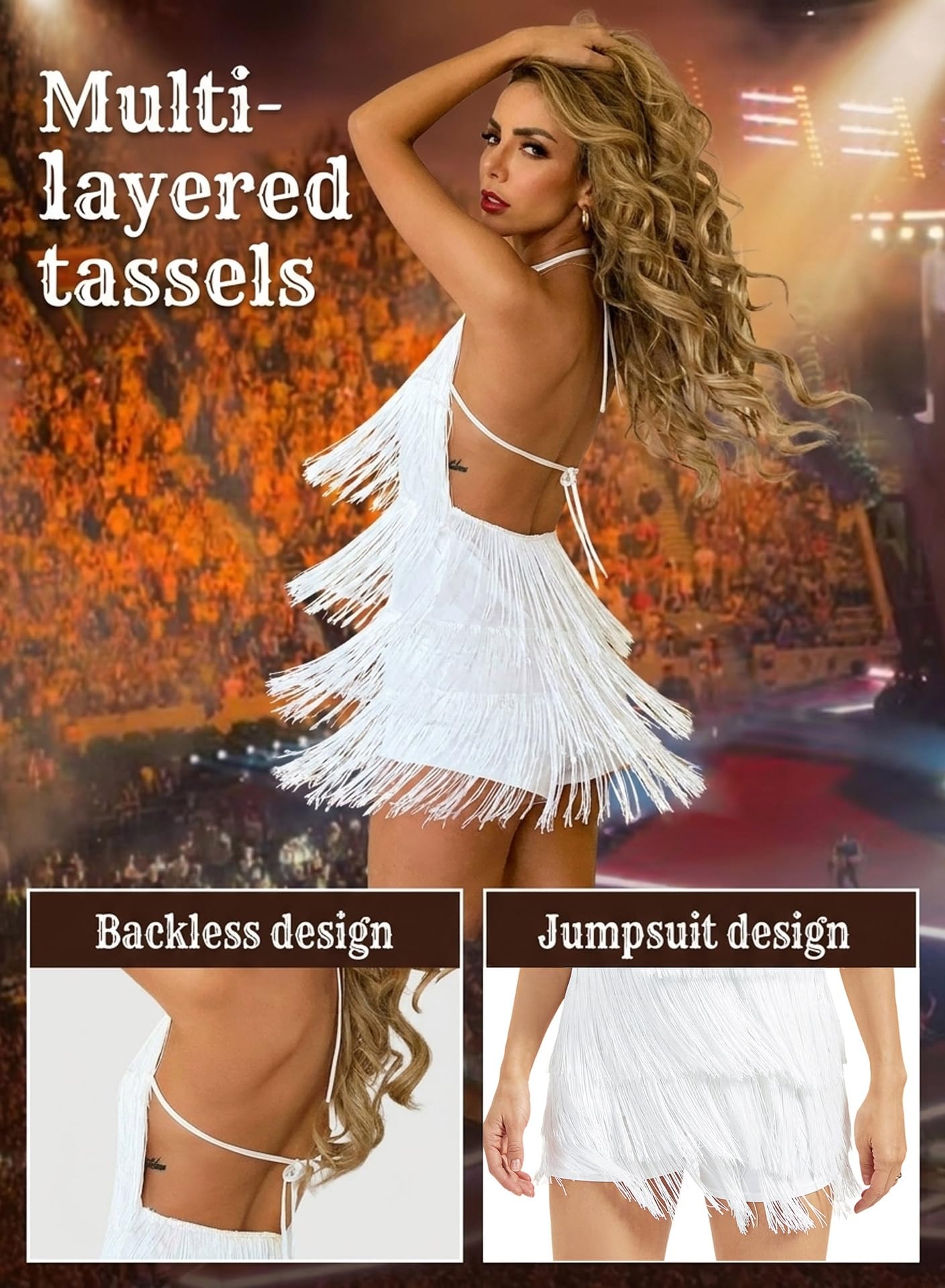 Vestido sexy sin espalda con flecos - Club de mujer Boho Borla Escalonado Halter Playsuit Festival Body Mameluco