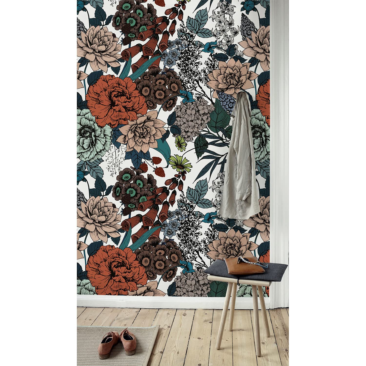 Papier peint auto-adhésif 250x250 cm jardin de roses vintage pour meuble et mur
