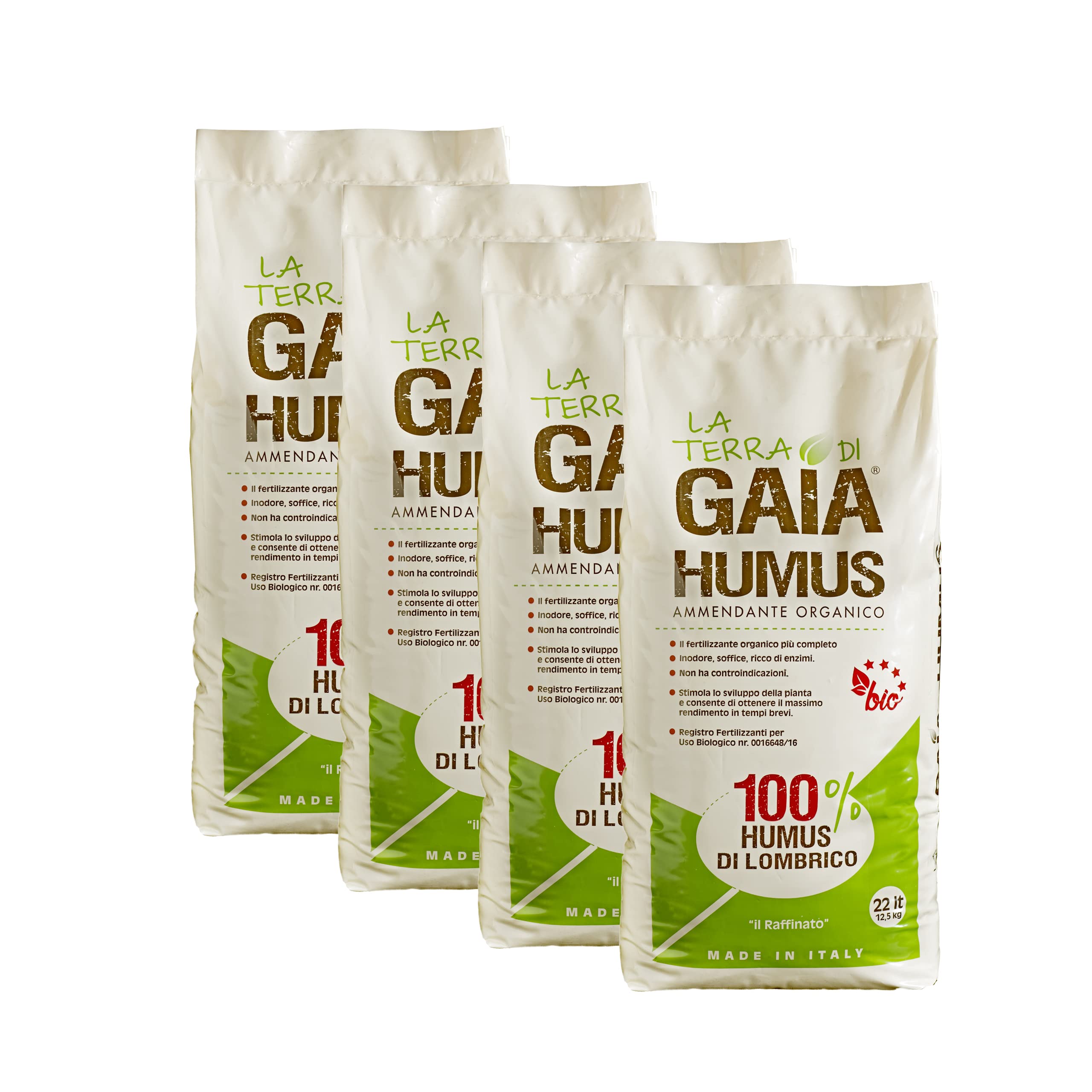 100% Humus di Lombrico - Fertilizzante Biologico PREMIUM - 4 sacchi da 22 l (tot 50 Kg)