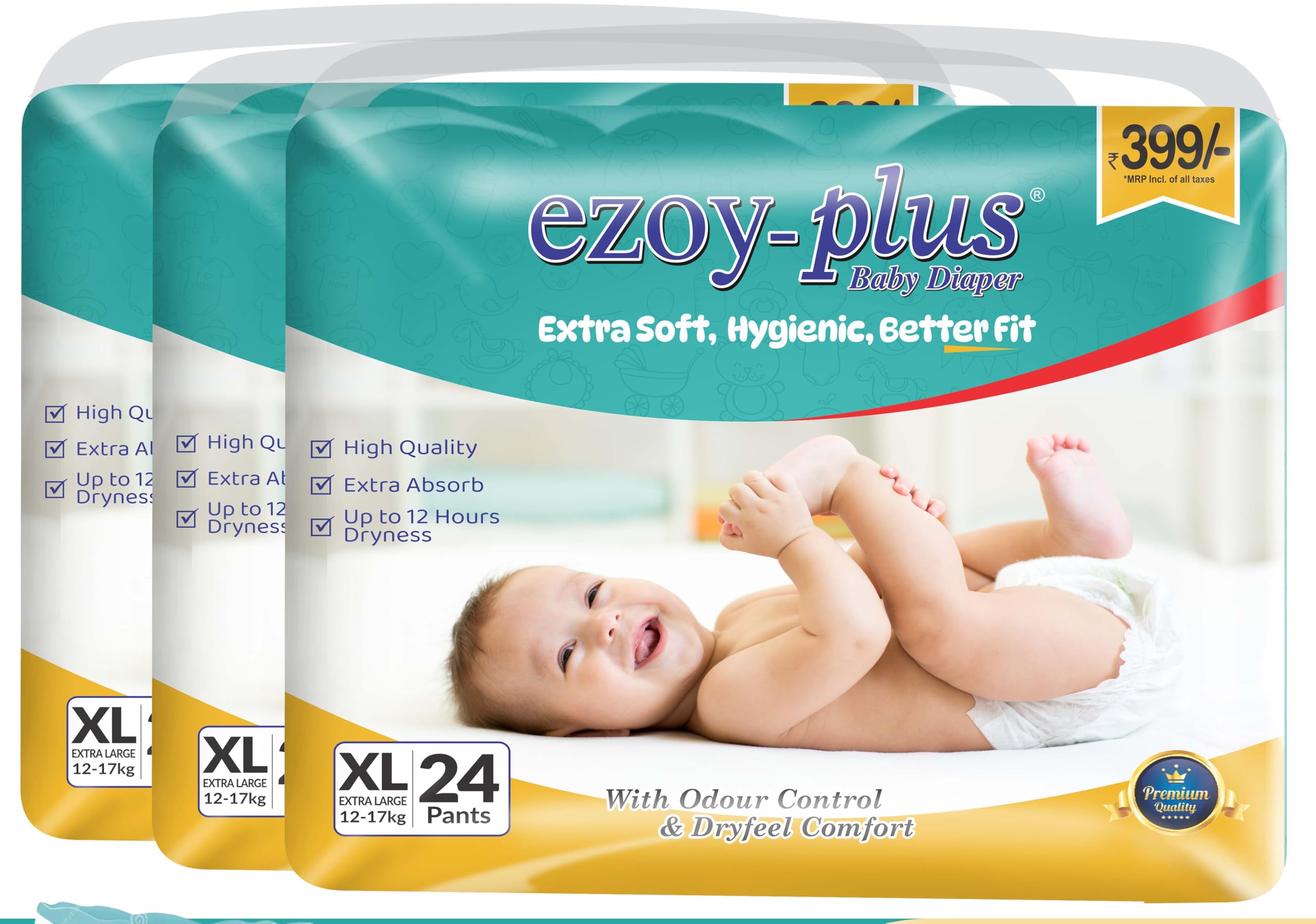 Ezoyplus Baby Diaper XL Size |12-17 kg |Extra Soft & Super Absorption |Diaper For baby (XL, 120, count)
