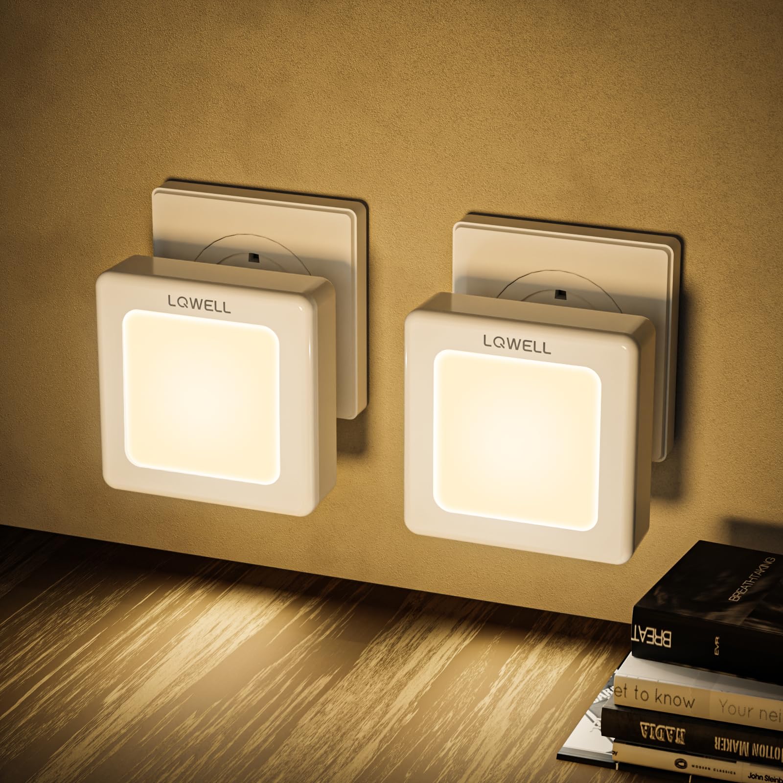 LQWELL® Luce Notturna con Presa Pieghevole con Sensore Crepuscolare, Lampada Notturna con LuminositÀ Regolabile, Luce Automatica con Presa, Luce di Orientamento (Bianco, 2 Pezzi)
