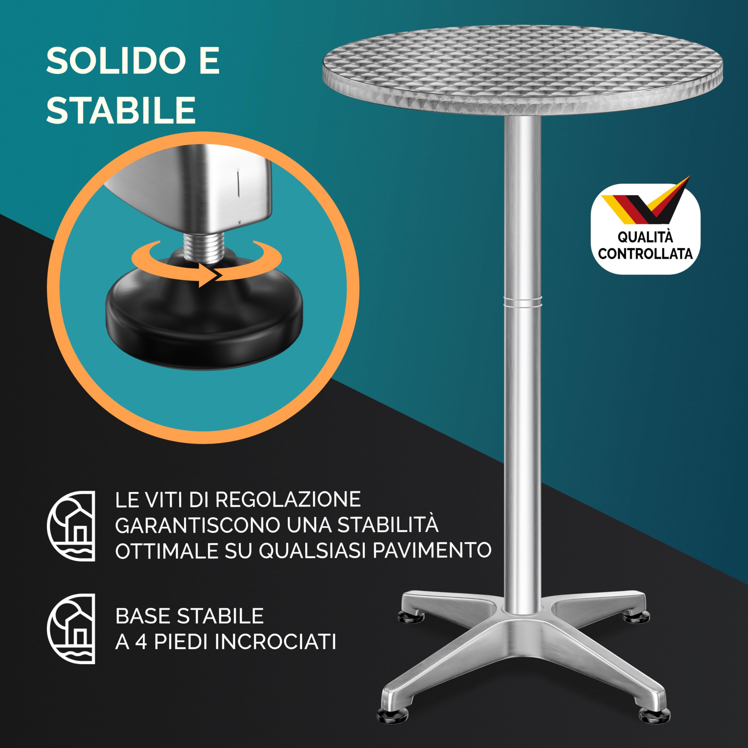 Casaria Set 2 Tavoli da Bar Altezza Regolabile 70cm / 115cm Alluminio | Rotondo, Ø 60cm, Tavoli Giardino Bistrot, per Interno ed Esterno, Robusti e Facili da pulire, 2 Pezzi, Ristorante, Bar