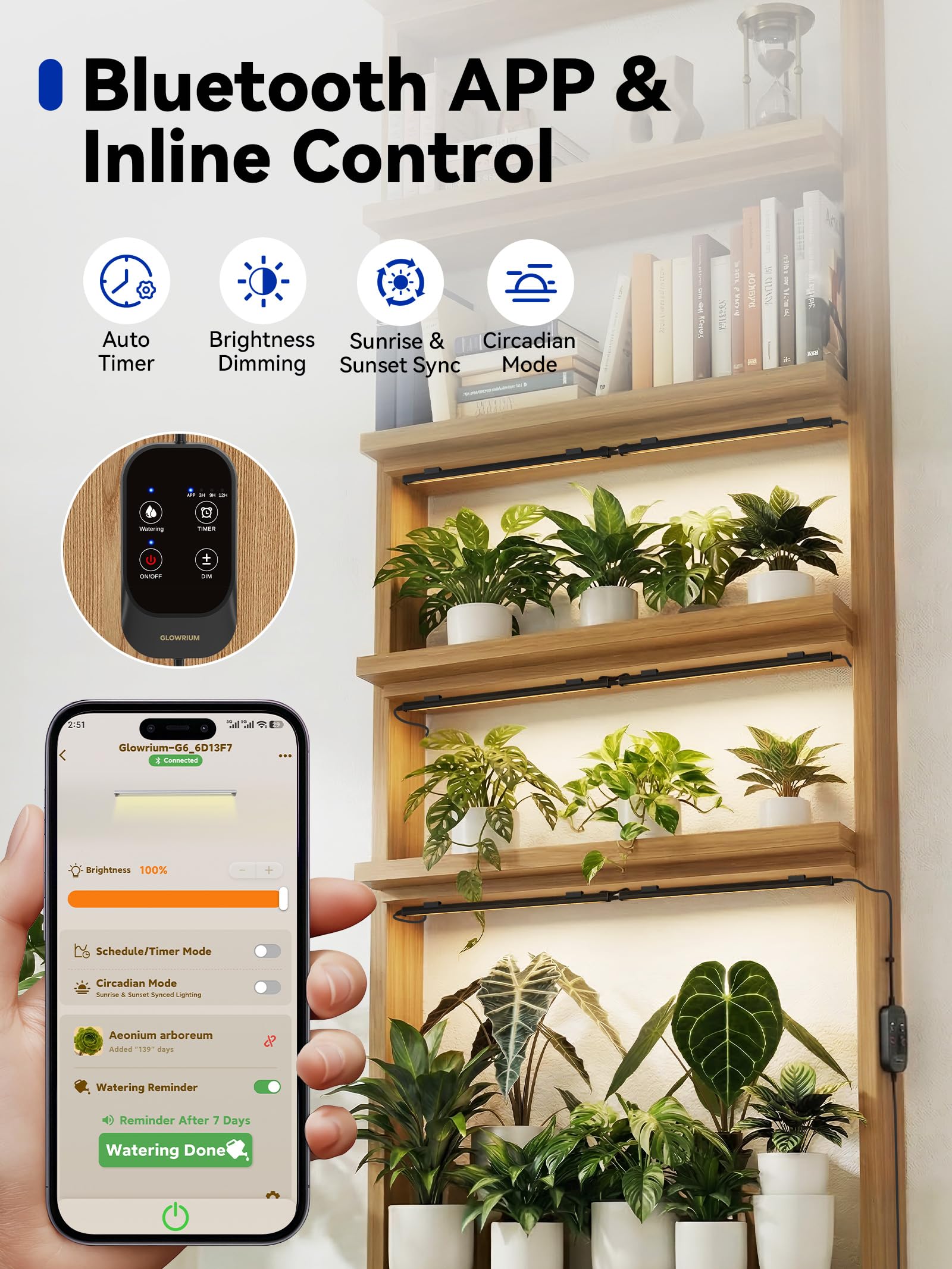 GLOWRIUM Lampes de culture pour plantes d'intérieur, barre lumineuse à DEL | Bandes lumineuses de croissance 48 W avec contrôle par application, minuterie automatique, angles de faisceau réglables pour