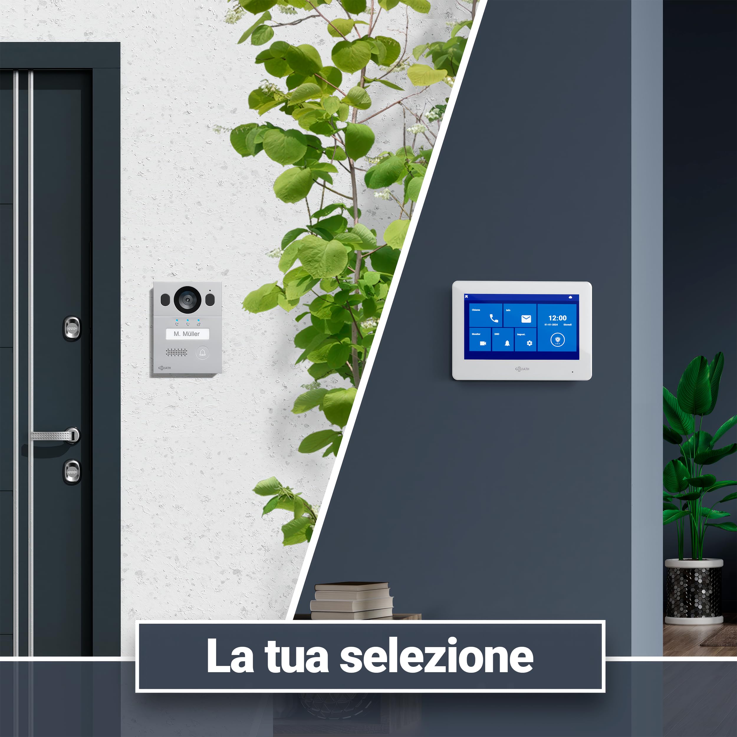 GOLIATH® Videocitofono 2 Fili [SCHERMO DA 7 POLLICI] Video citofono con telecamere esterne - Kit Videocitofono con Apriporta - Videocitofoni monofamiliare - Antivandalo e impermeabile - da superficie