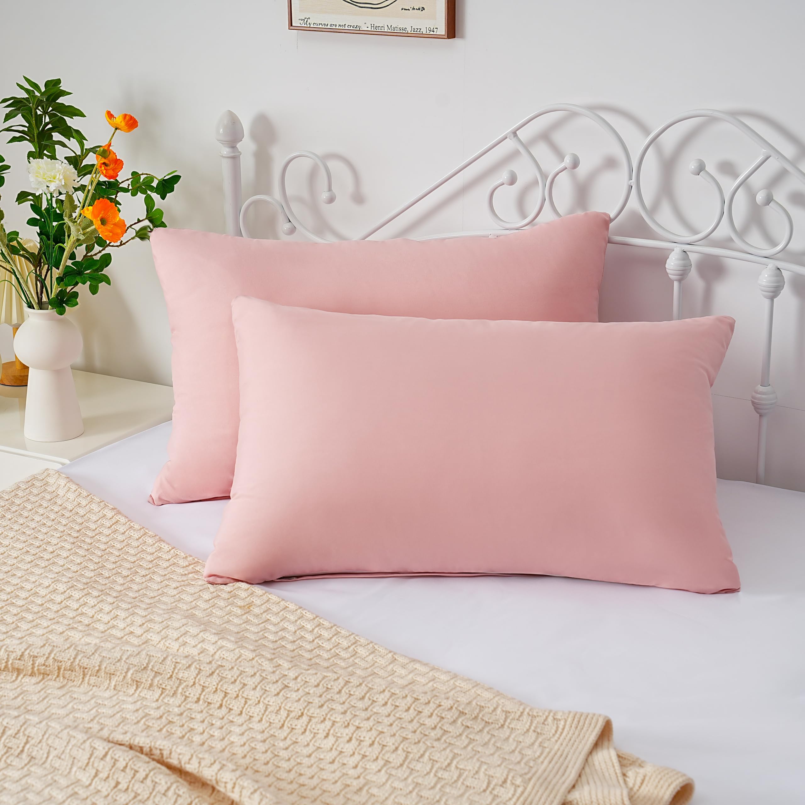 Warm 2 x Zippered Housewife Pillowcases Brushed Microfiber Bedroom (50X75) CM Pillowcase Covers Pink