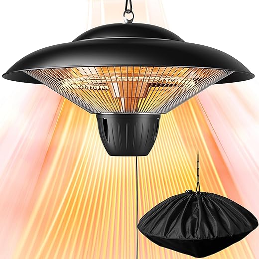 Patio Heater for Outdoor Use 1500W Electric Infrared Hanging Heater, Ceiling Mounted, Waterproof for Porch, Garage, Balcony, Overheat Protection Black