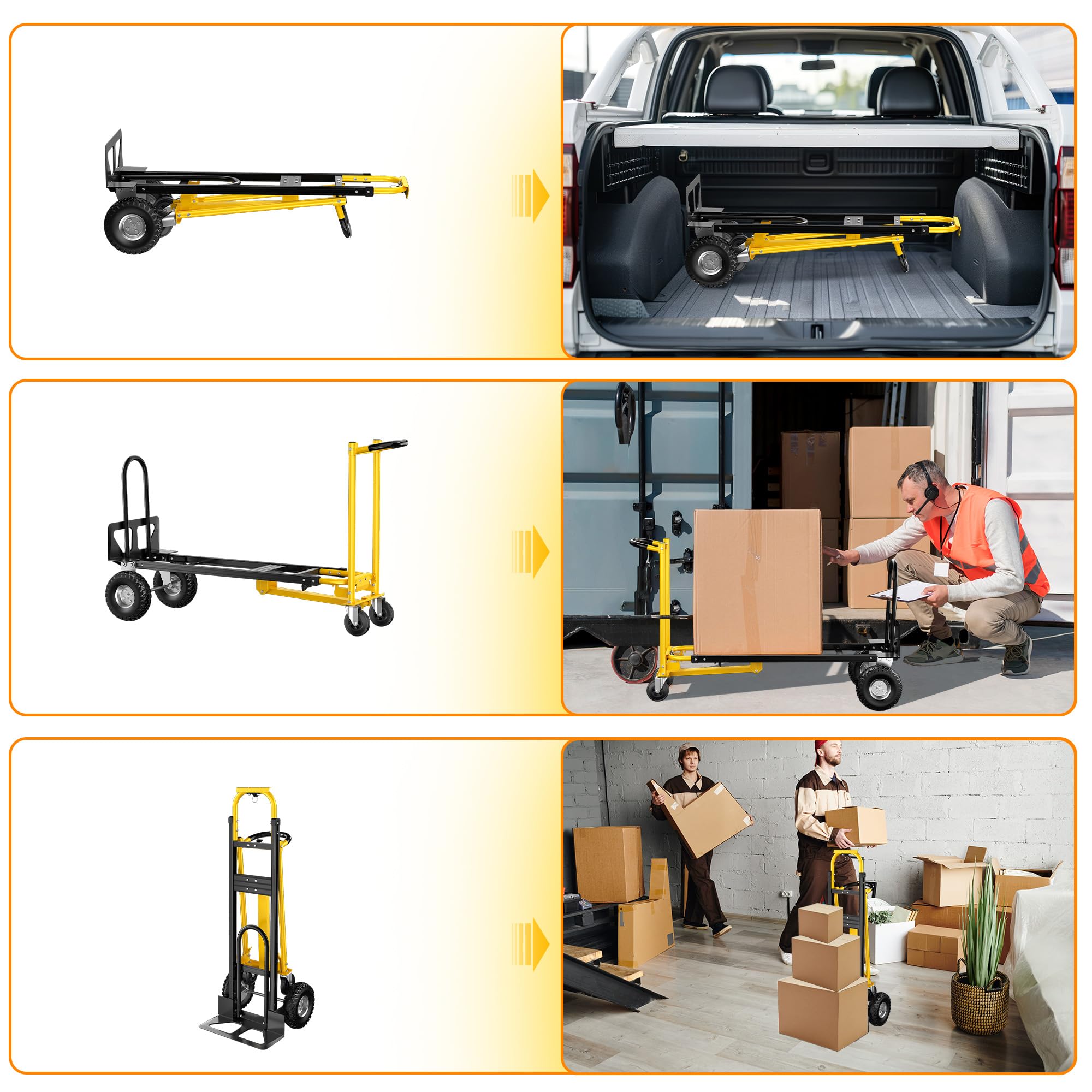 LDHTHOPI 3IN1 Sackkarre Klappbar MAX 454KG,Aluminium Transportwagen mit vollgummireifen,Rollen Schwerlast Plattformwagen für Umzüge von Haushalten, Büros und Lagern