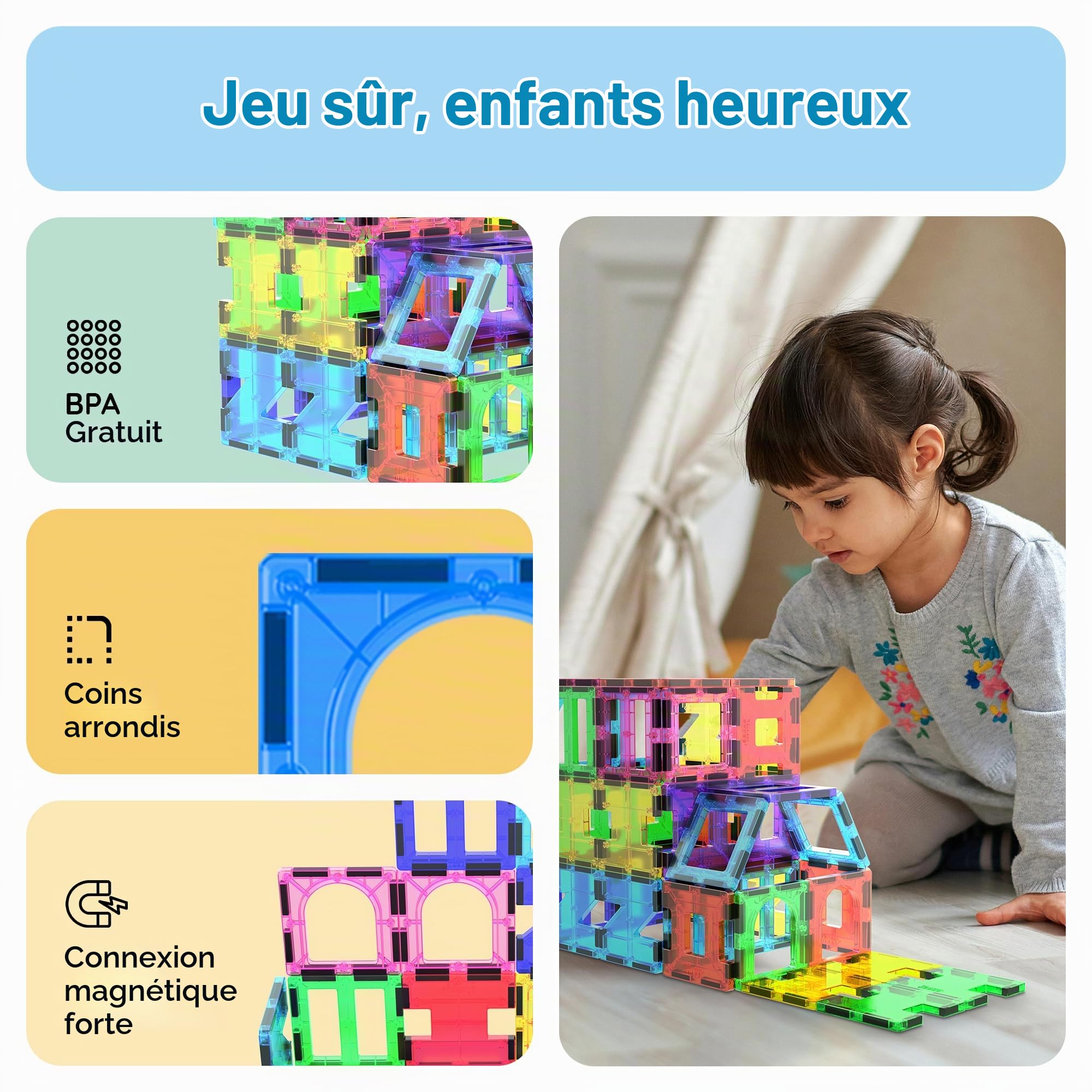PicassoTiles 42 pièces Ensemble de Blocs de Construction magnétiques Planches de Jeu tuiles magnétiques Construction Jouet Kit éducatif tuiles aimants ingénierie STEM Learning Playset, 3 et Plus