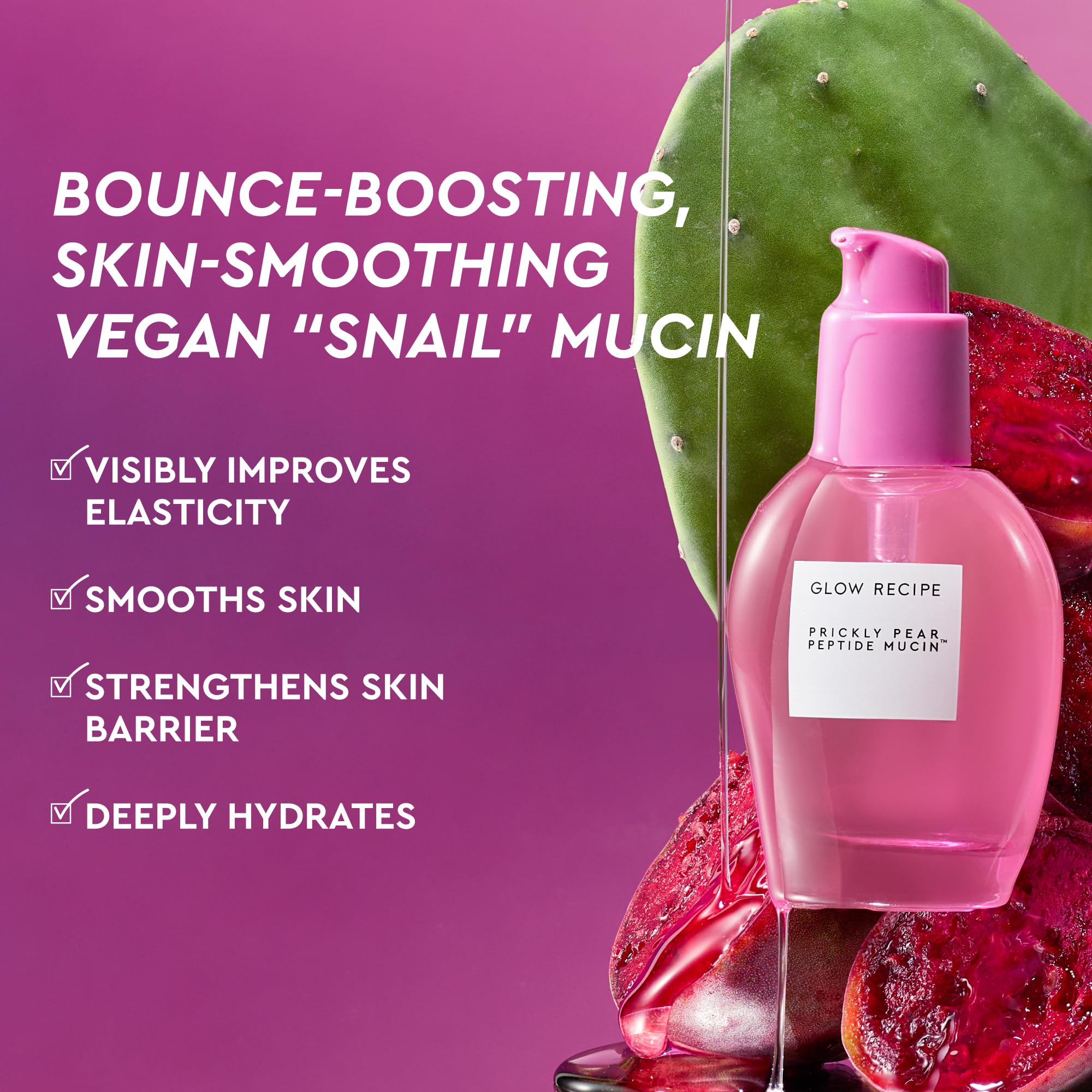 Glow Recipe Prickly Pear Peptide Mucin - Vegan "Snail" Mucin Face Serum to Hydrate & Repair Skin Barrier with Pore Refining Bio-Active Peptides & Deep Hydration - Glass Skin Korean Skincare (40ml)